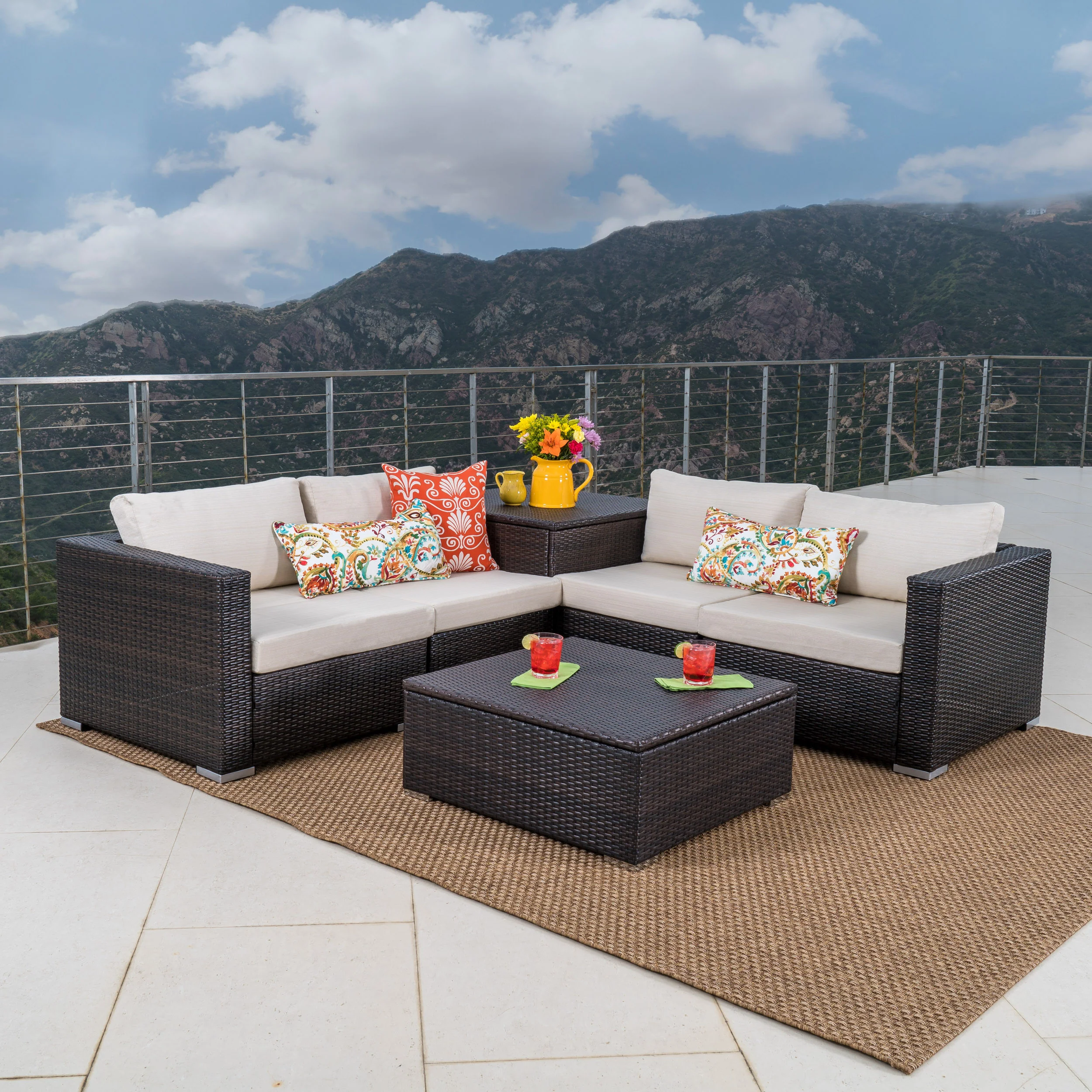 Francisco 6pc Outdoor Wicker Sectional Sofa w/ Storage - furnishings