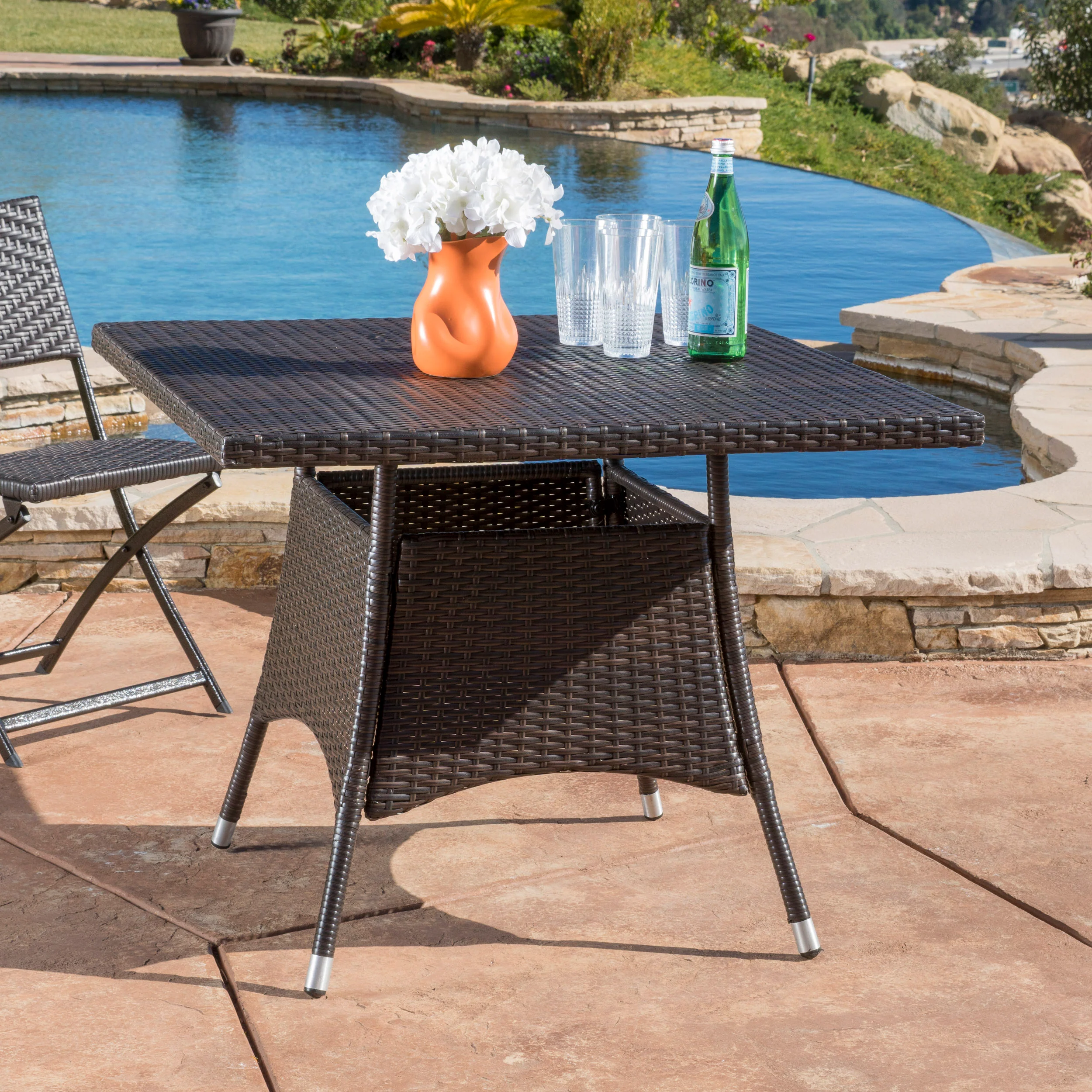 Kanasca Outdoor Multi Brown Polyethylene Square Dining Table - furnishings