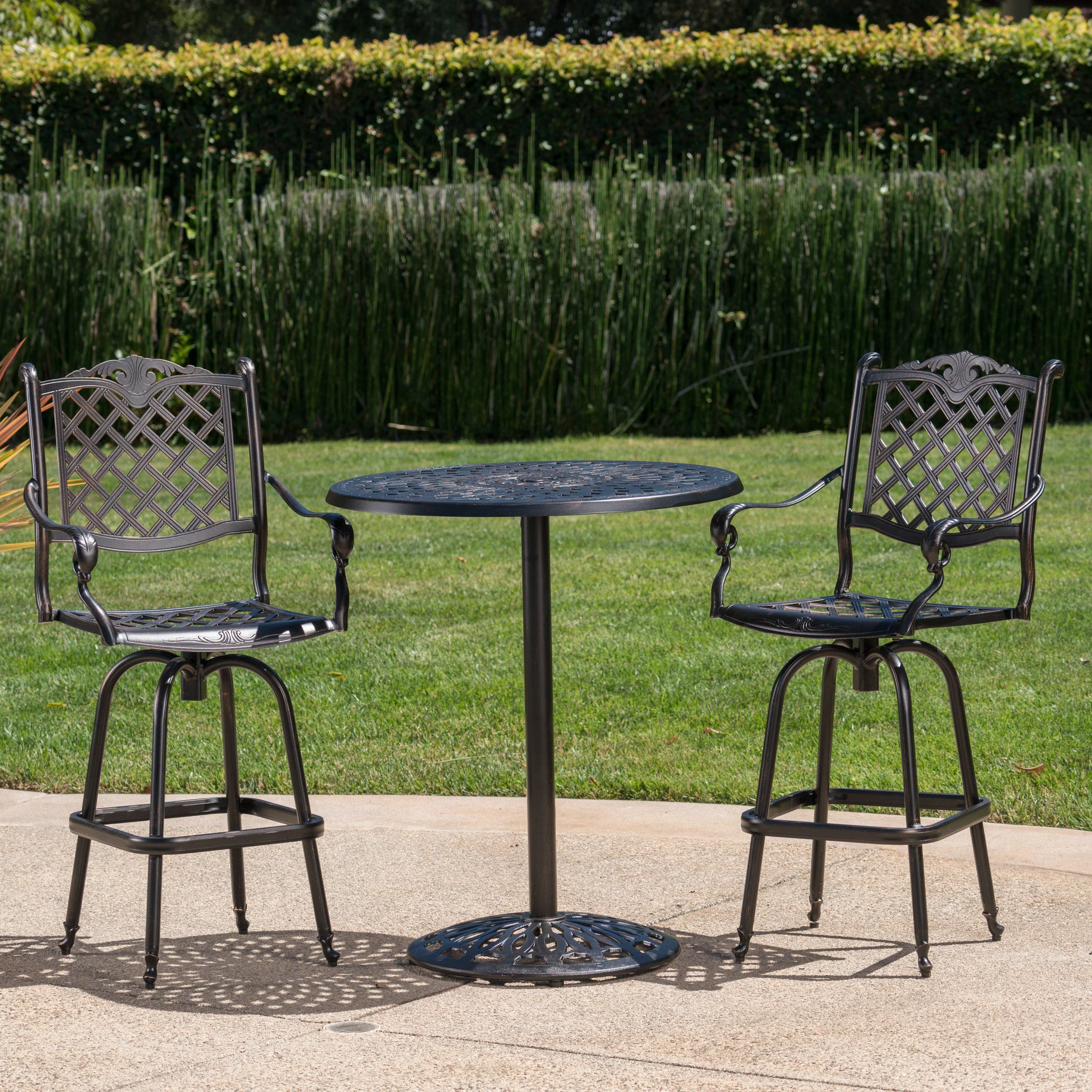 Arianna Outdoor Aluminum Bar Set with Patina Copper Finish - furnishings