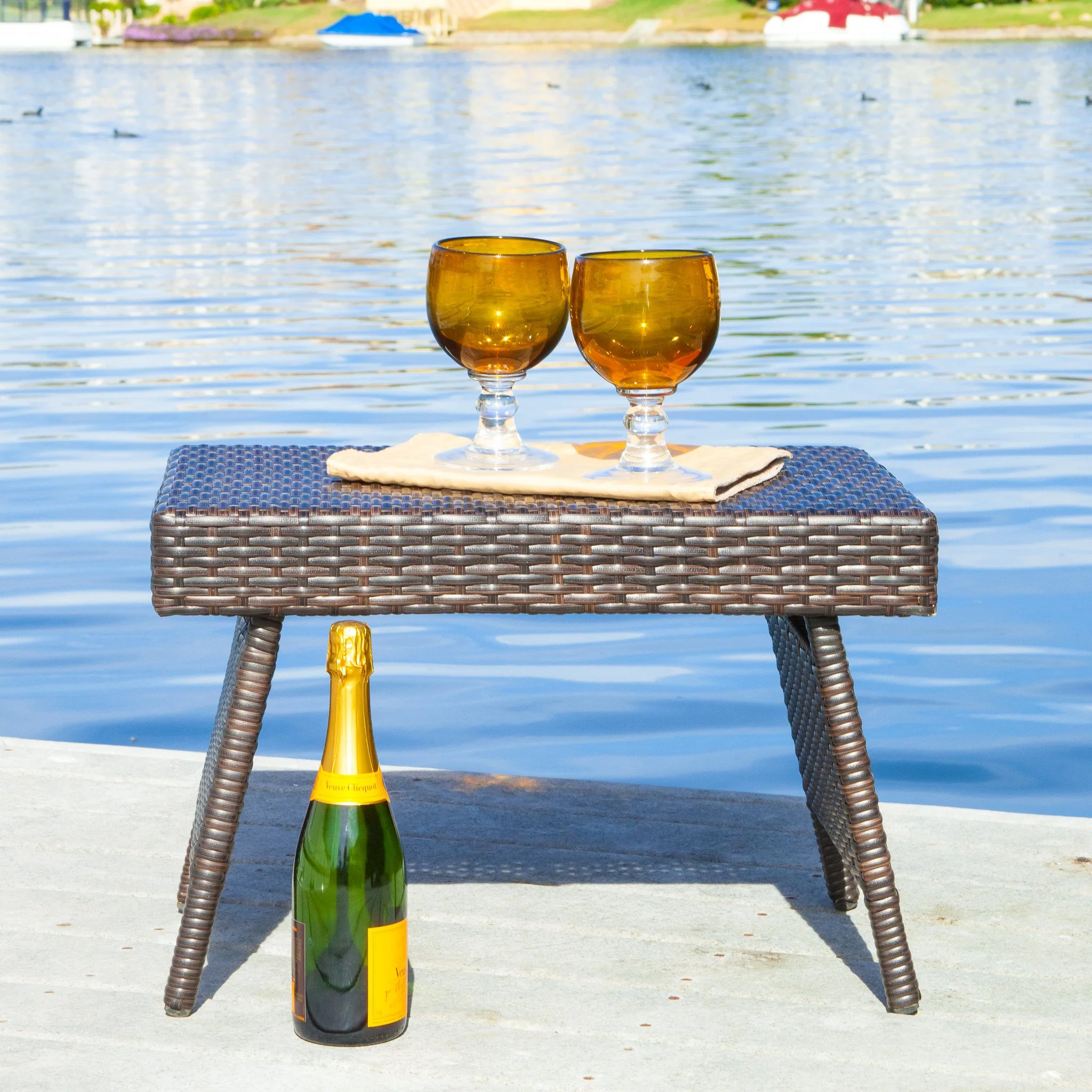 Lakeport Outdoor Brown Wicker Folding Side Table - furnishings