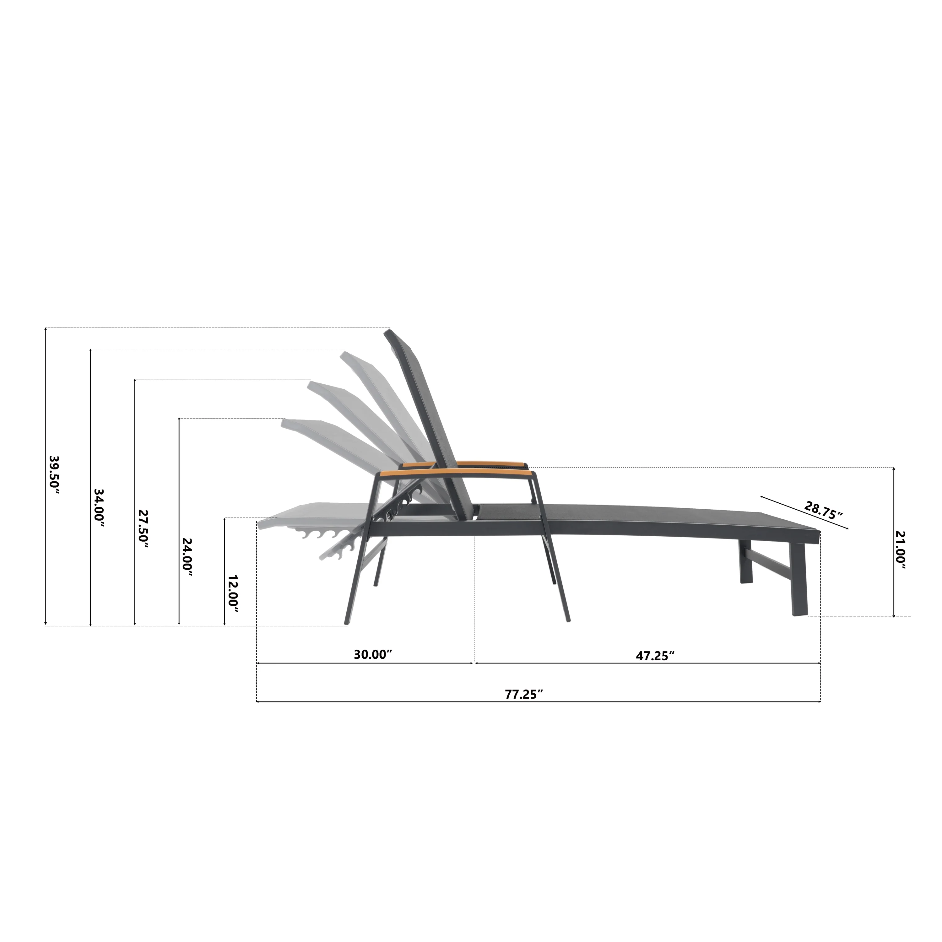 Joy Outdoor Aluminum Chaise Lounge Set with C-Shaped End Table - furnishings