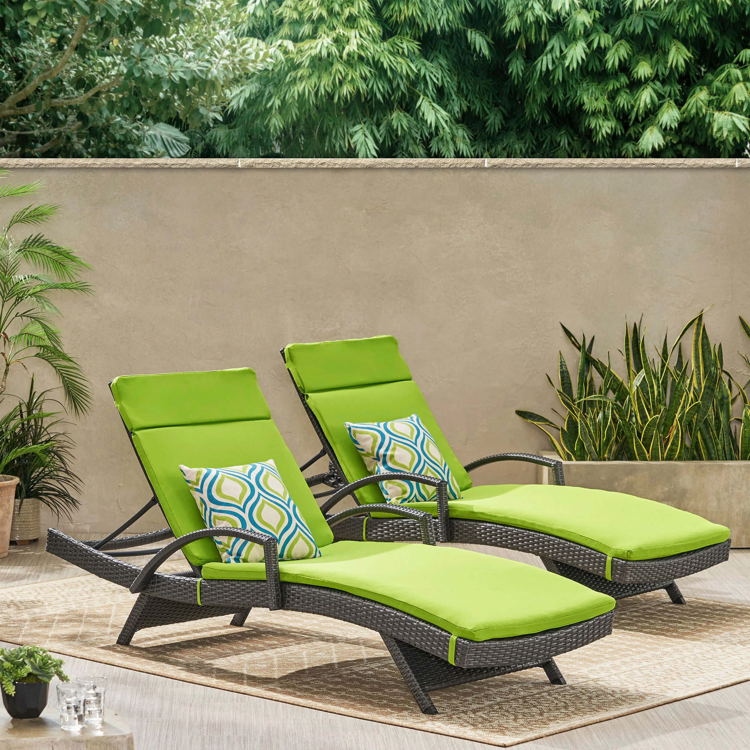 Soleil Outdoor Wicker Chaise Lounges w/ Water Resistant Cushions (Set of 2) - furnishings