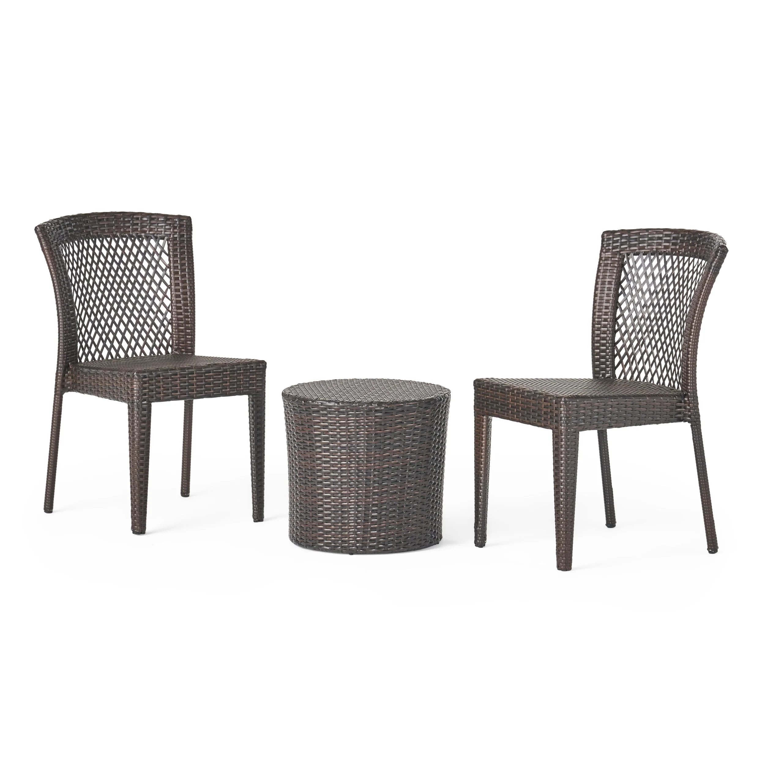 Capella Outdoor 3 Piece Multi-brown Wicker Stacking Chair Chat Set - furnishings