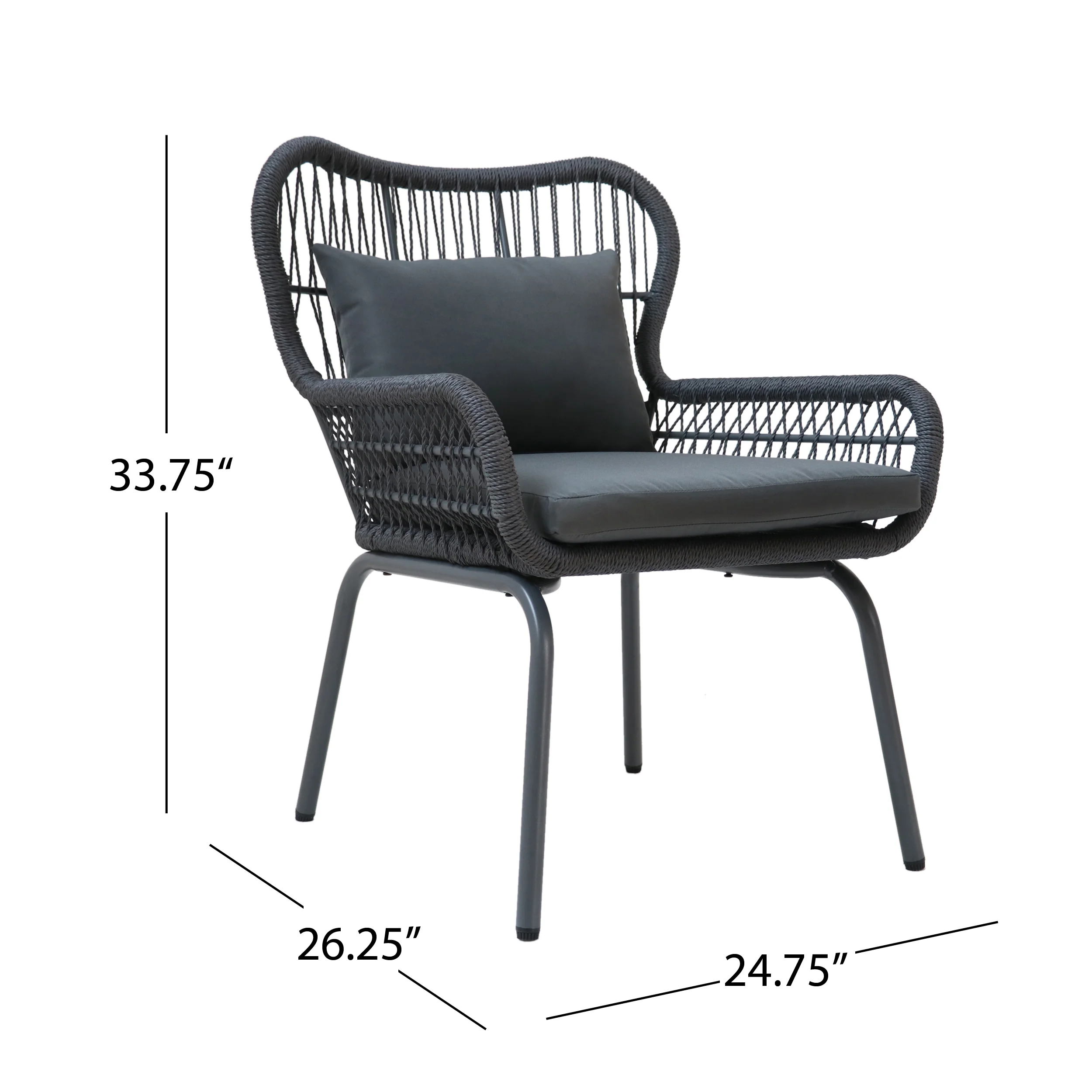 Karen Patio Conversation Set, 2-Seater with Accent Table, Iron and Rope with Water-Resistant Cushions - furnishings