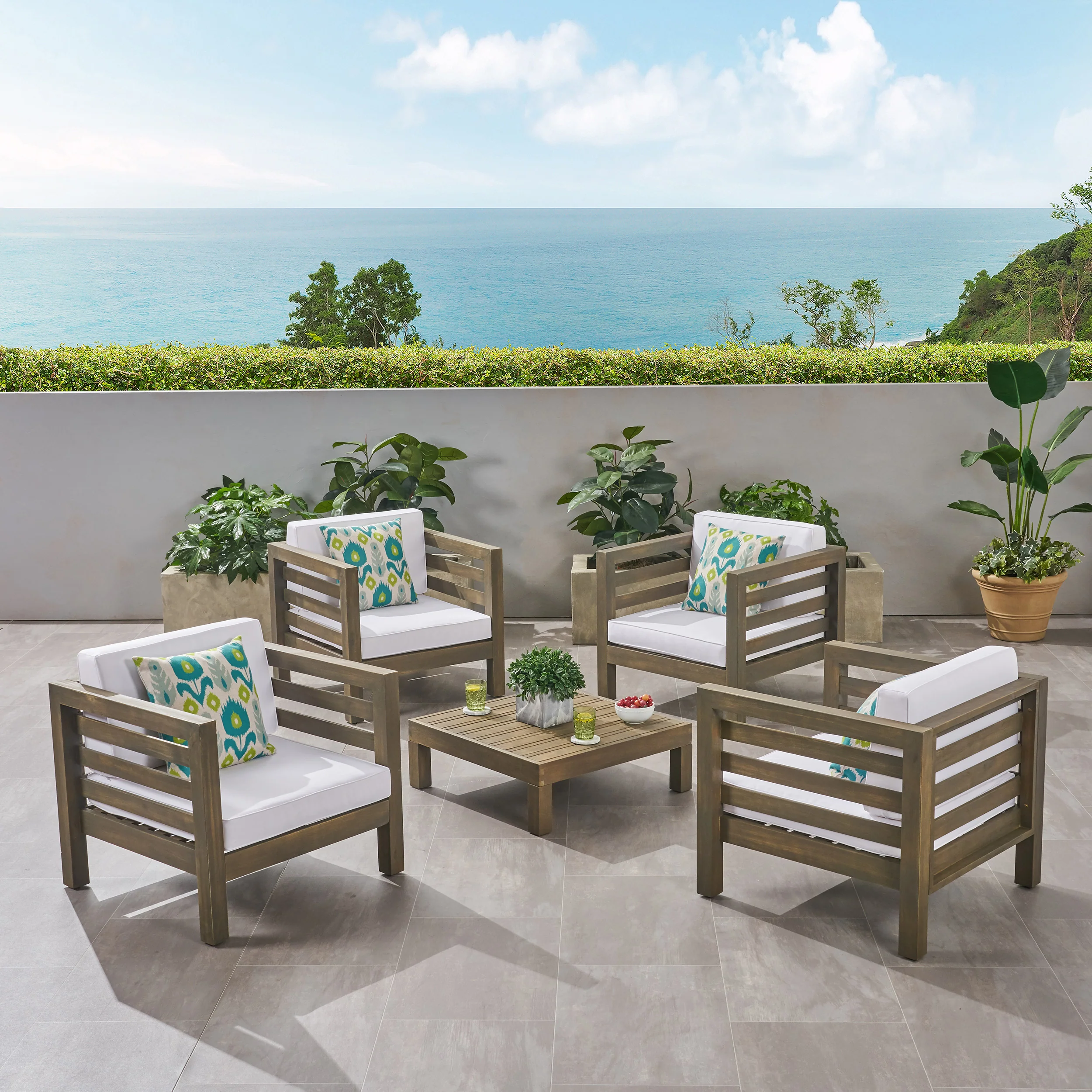 Emma Outdoor 4 Seater Acacia Wood Club Chair and Coffee Table Set - furnishings