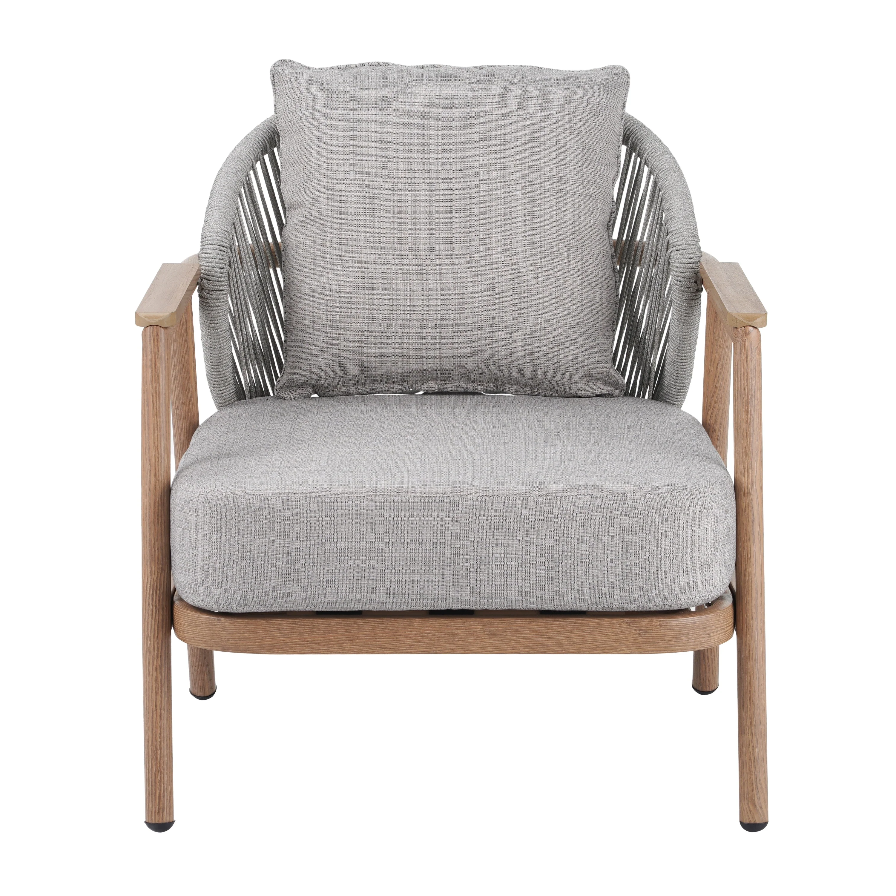 Willowe Taupe + Teak Rope Weave Upholstered Outdoor Patio Club Chair with Pillow - furnishings