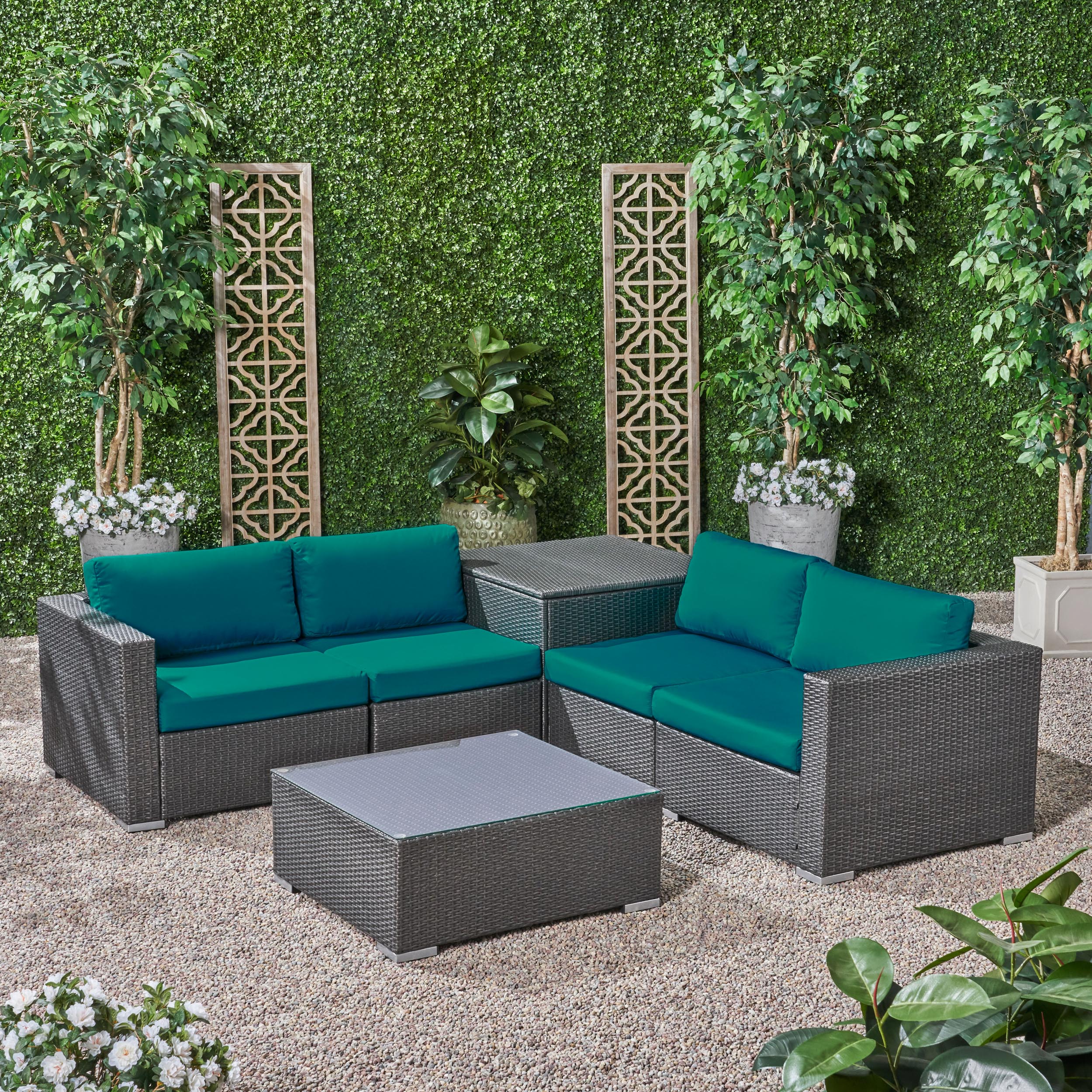 Kyra Outdoor 4 Seater Wicker Sofa Set with Storage Ottoman and Sunbrella Cushions - furnishings