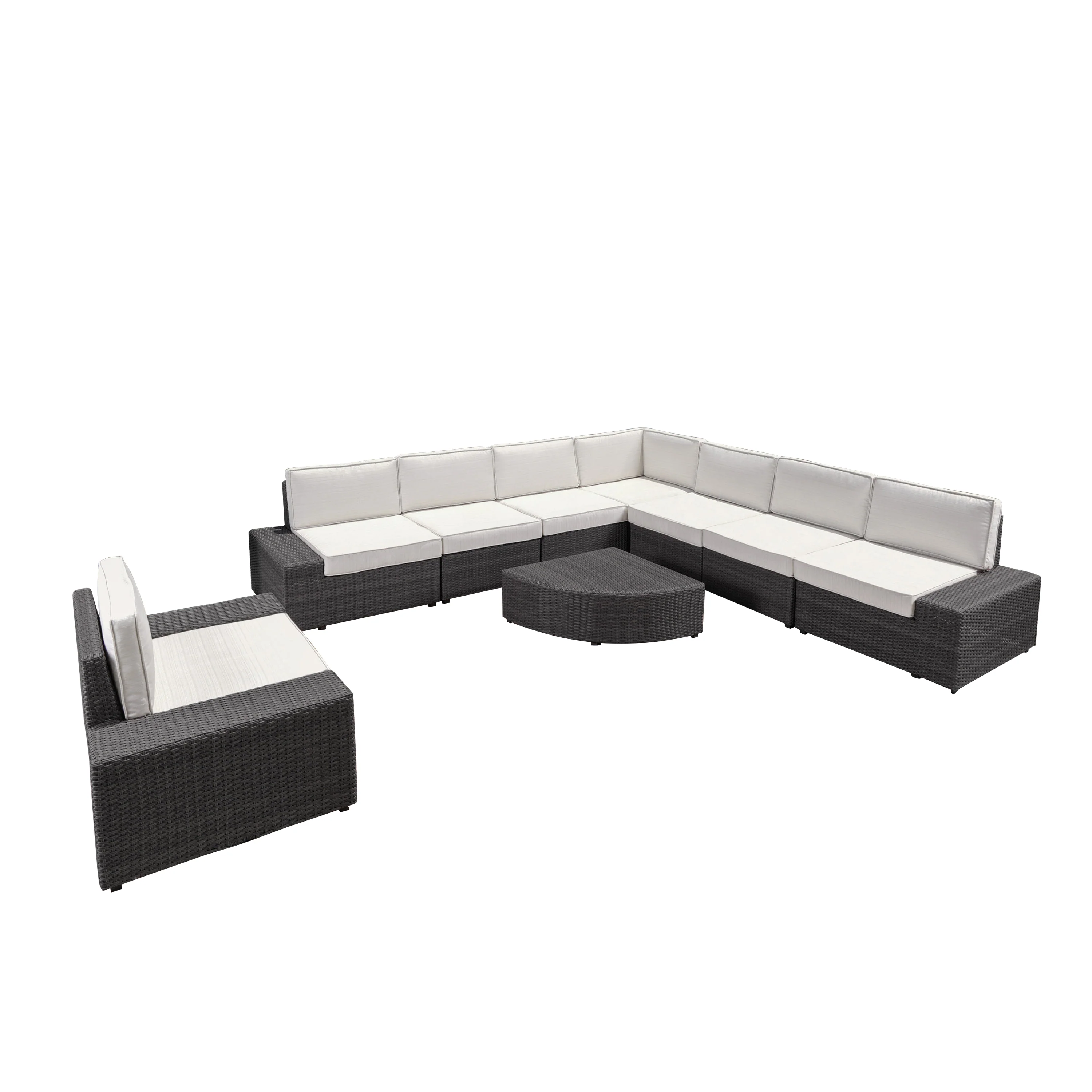 Reddington Outdoor 9 Piece Wicker Sectional with Beige Water Resistant Cushions - furnishings