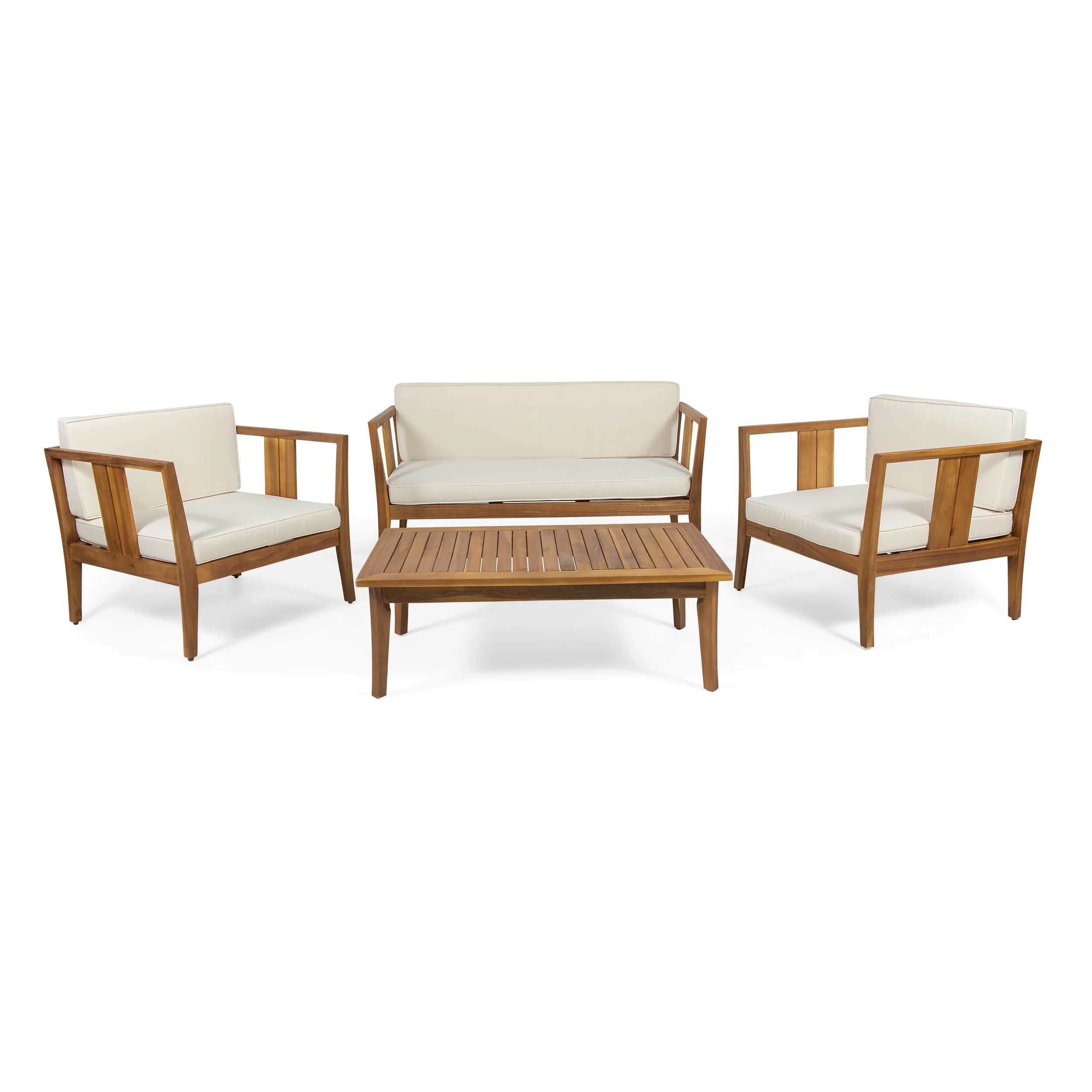 Saman Outdoor 4 Seater Acacia Wood Chat Set - furnishings