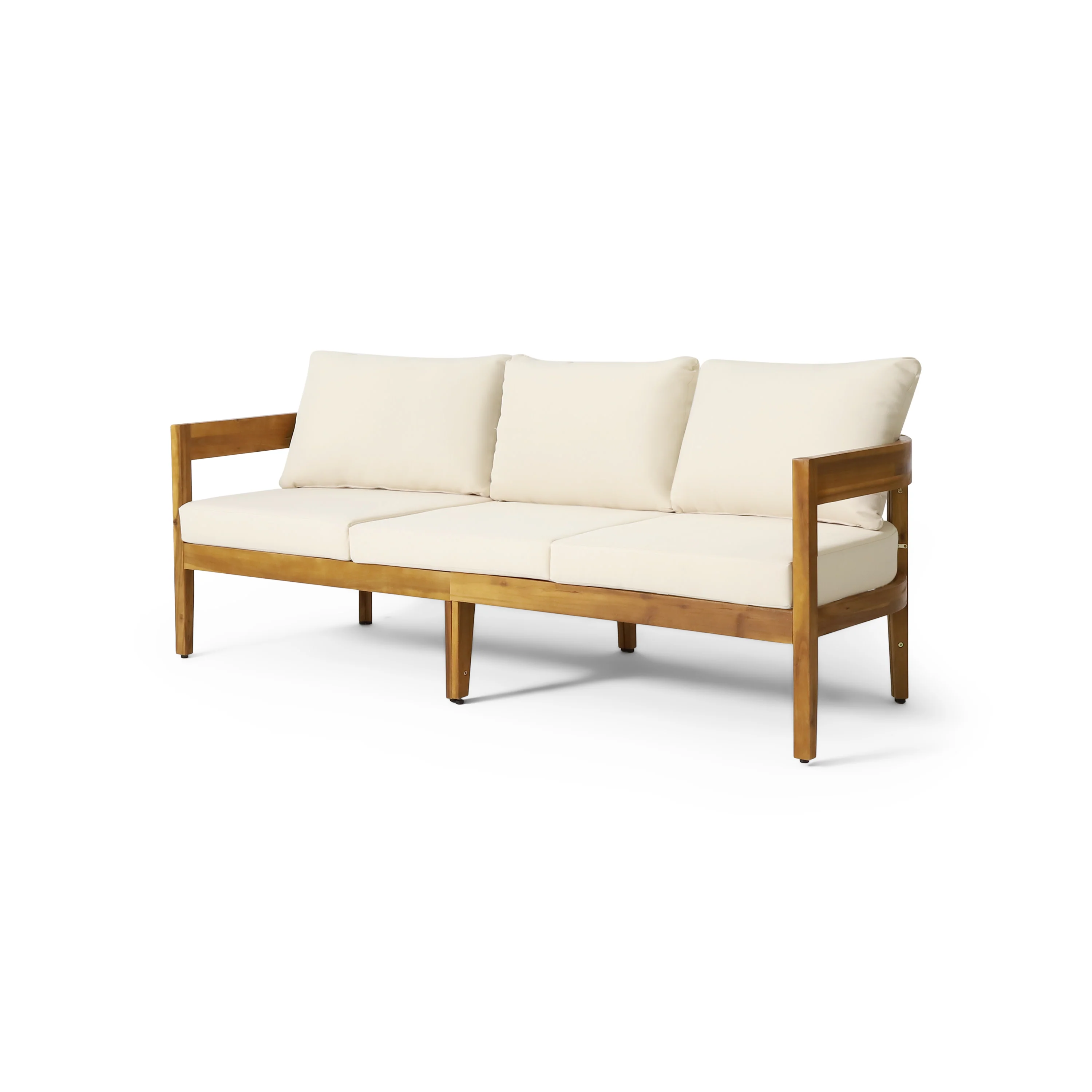 Brooklyn Outdoor Acacia Wood 3 Seater Sofa with Cushions, Teak and Beige - furnishings