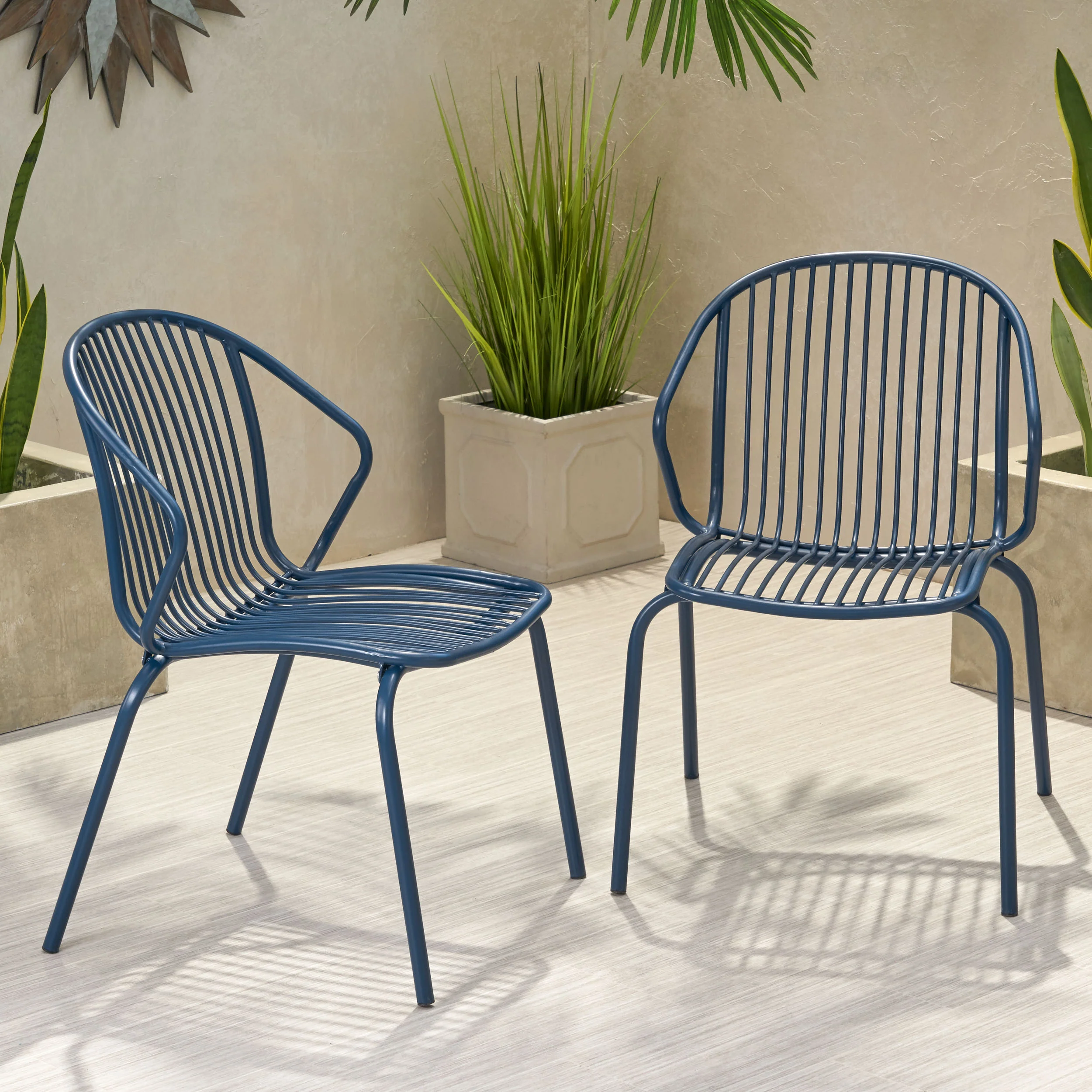 Emily Outdoor Modern Iron Club Chair (Set of 2) - furnishings