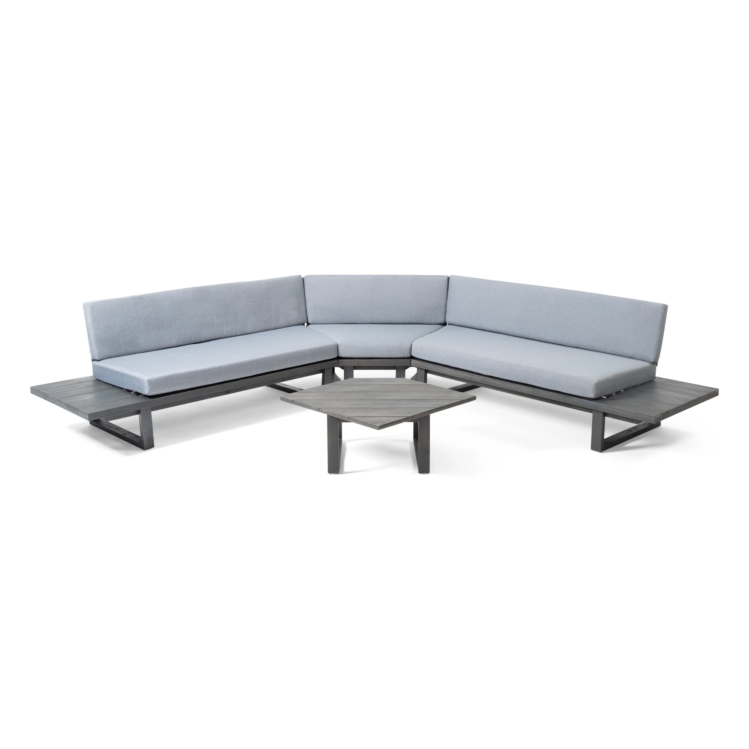 Manna Outdoor Acacia Wood 5 Seater Sectional Sofa Set with Water-Resistant Cushions - furnishings