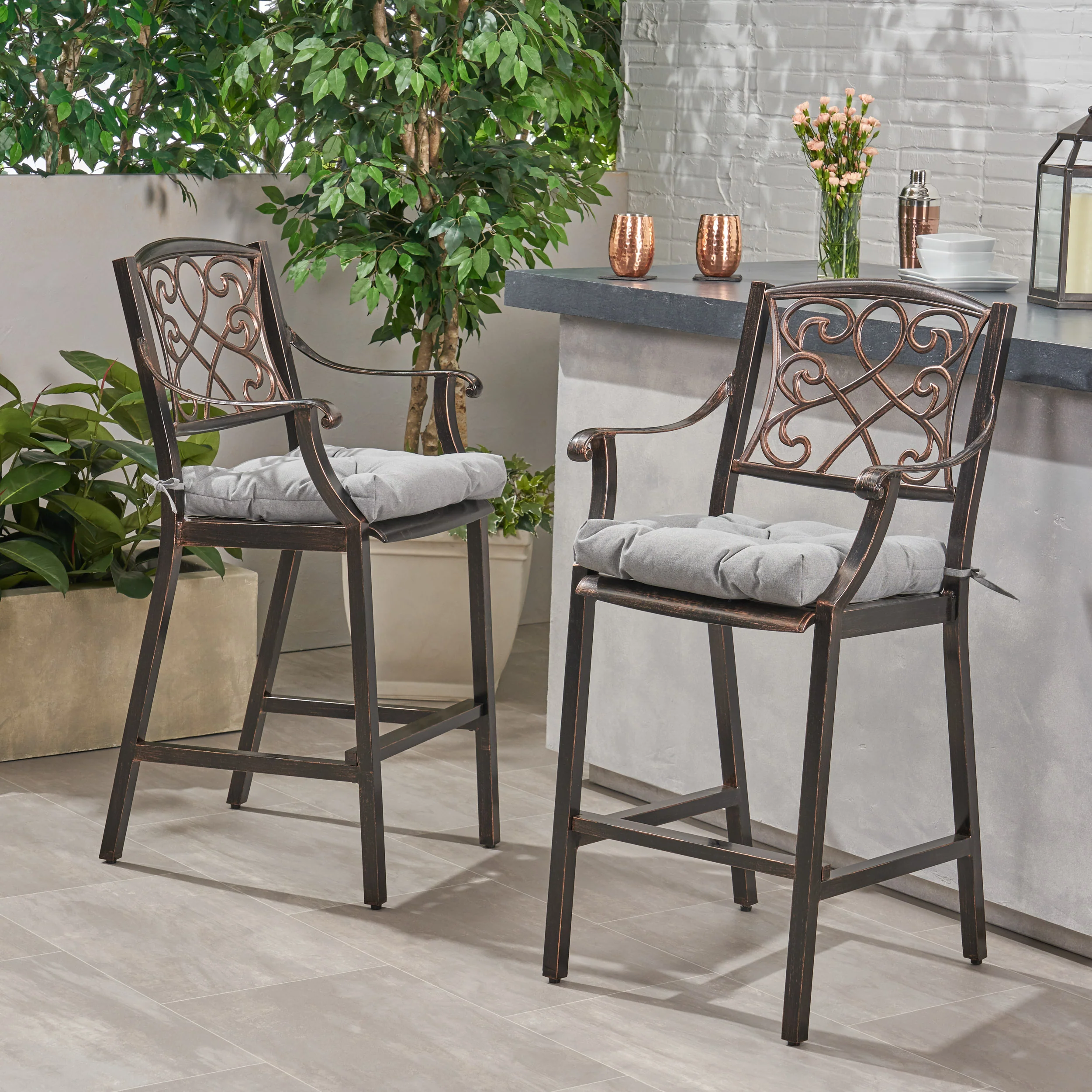 Sherry Outdoor Barstool with Cushion (Set of 2) - furnishings