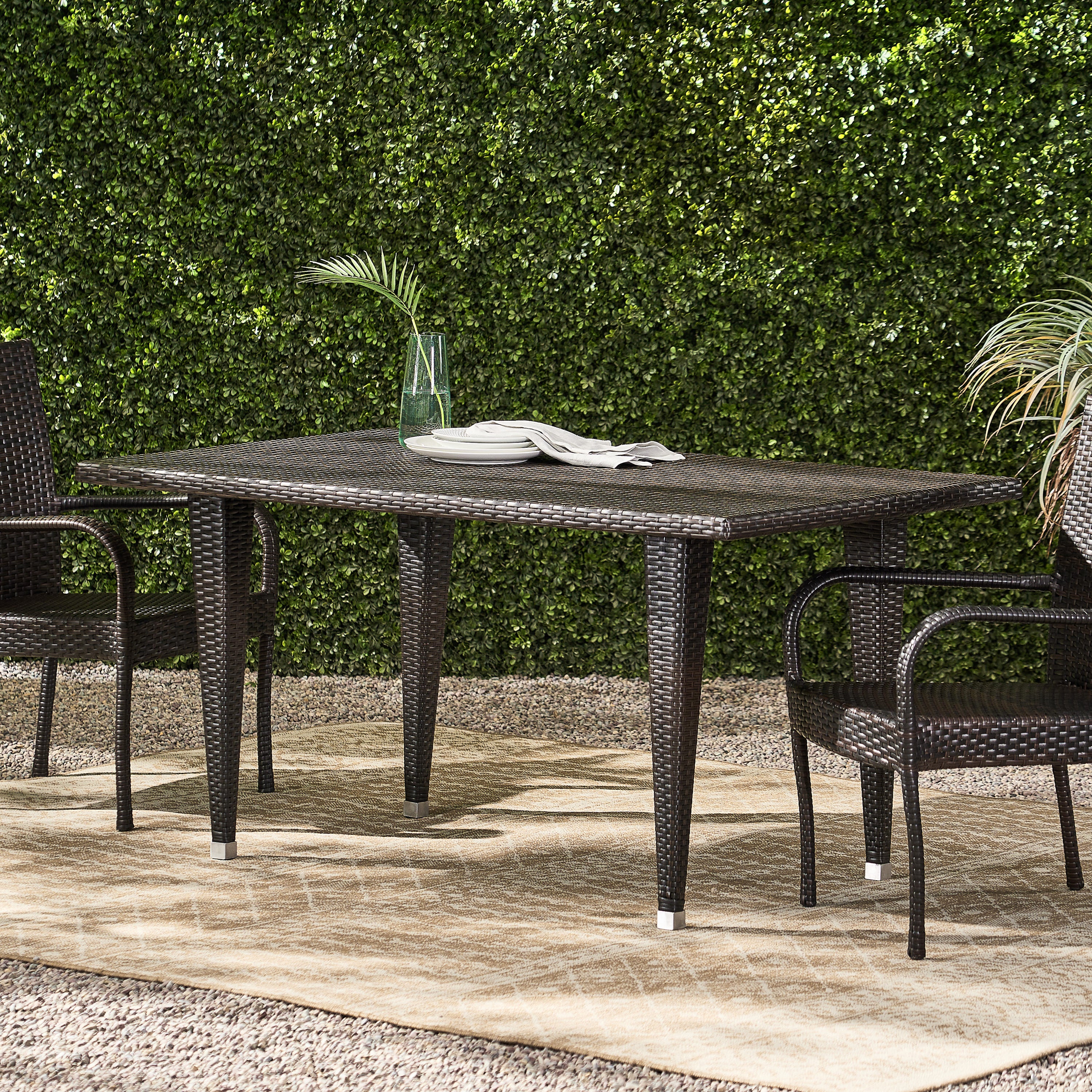 Medens Contemporary Outdoor Multi Brown Polyethylene Rectangle Table - furnishings