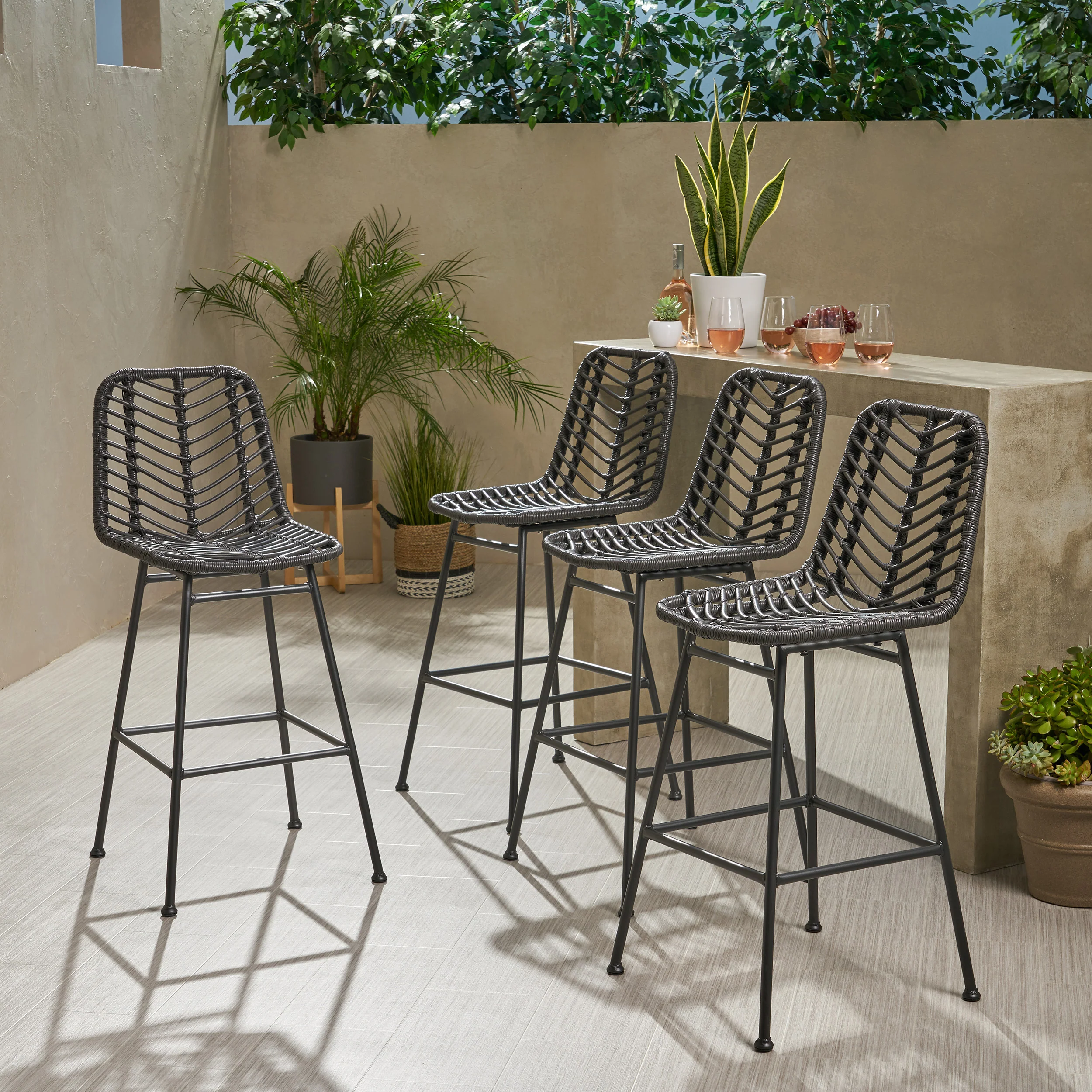 Kendal Outdoor Wicker Barstools (Set of 4) - furnishings