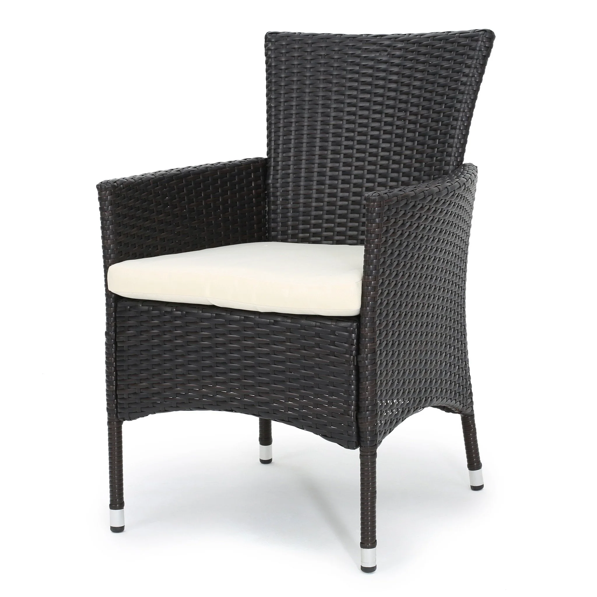 Dorchester Outdoor 3 Pc brown Wicker Bistro Set w/Beige Water Resistant Cushion - furnishings