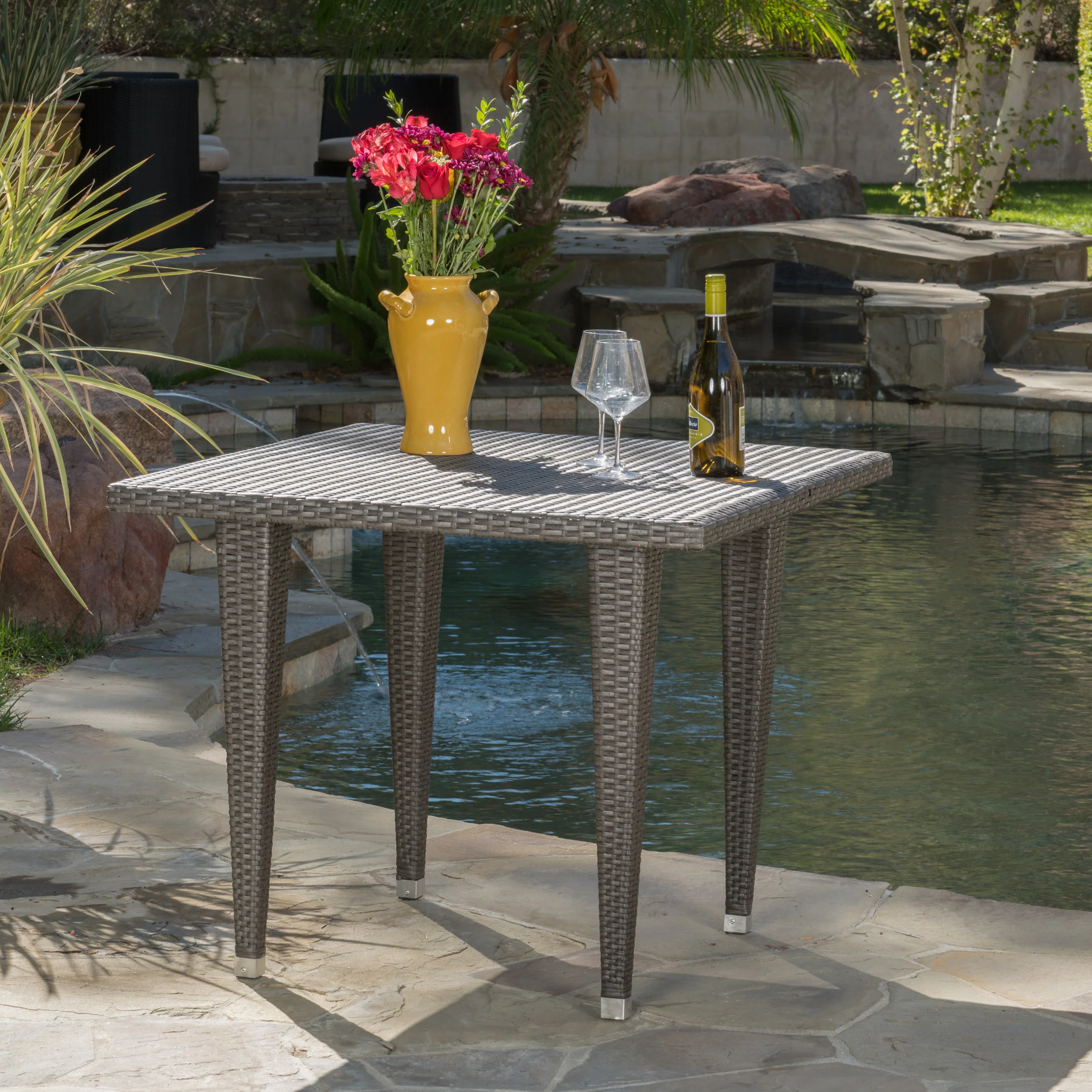 Alrol Contemporary Outdoor Patio Grey Polyethylene Square Table - furnishings