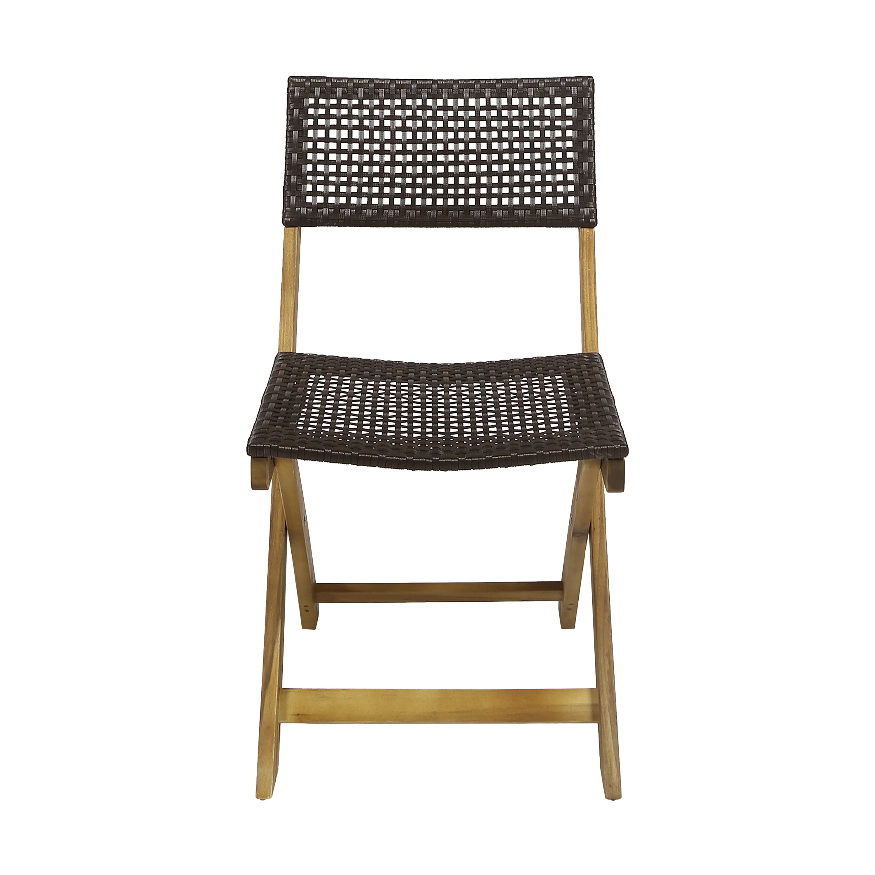 Truda Outdoor Acacia Wood Foldable Bistro Chairs with Wicker Seating (Set of 4) - furnishings