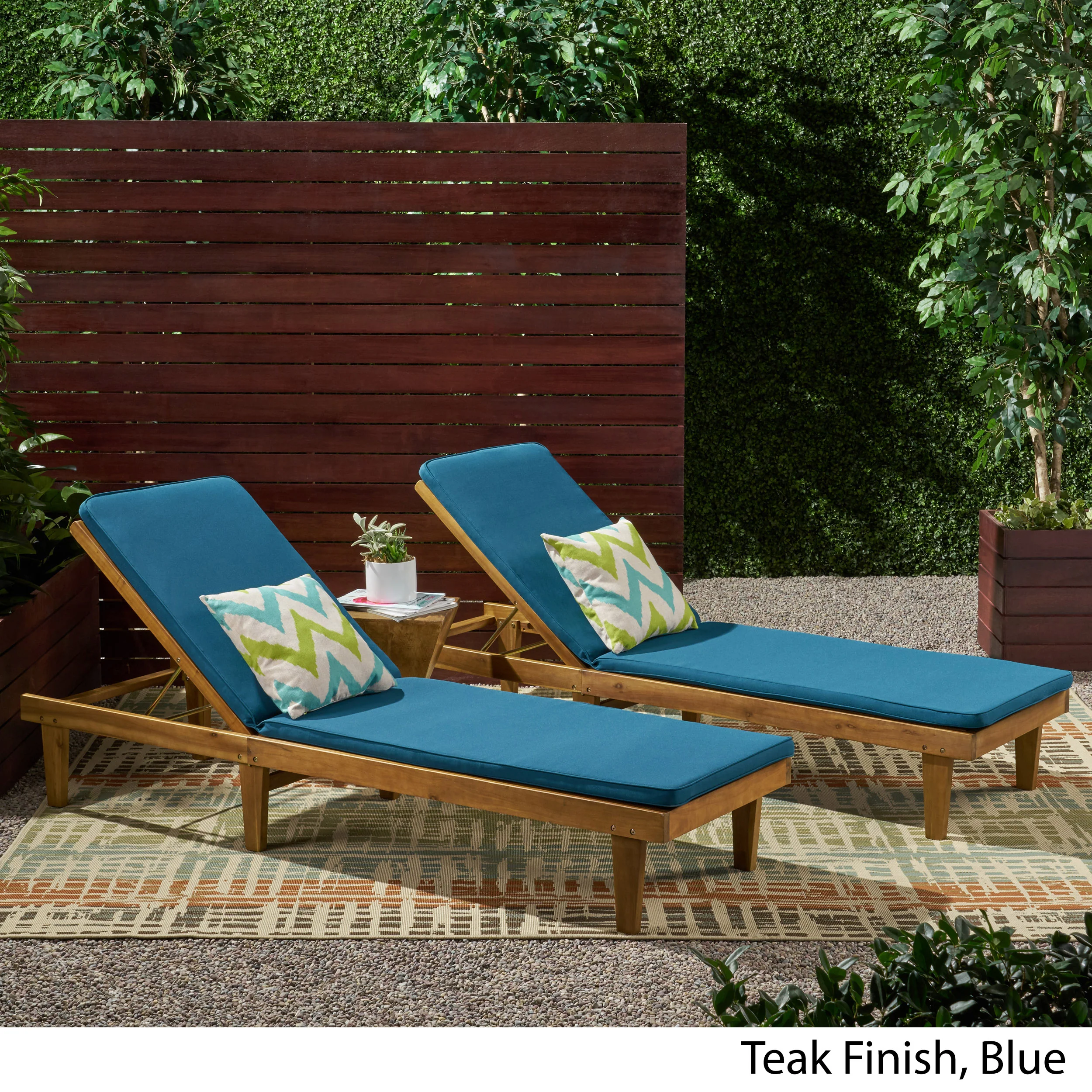 Nadine Outdoor Modern Acacia Wood Chaise Lounge with Cushion (Set of 2) - furnishings
