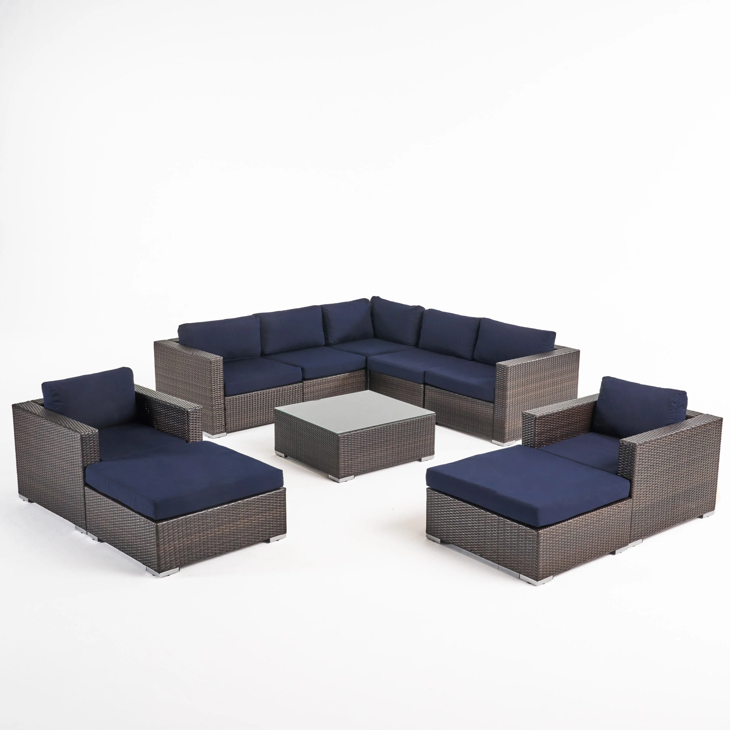 Kyra Outdoor 7 Seater Wicker Sectional Sofa Set with Sunbrella Cushions - furnishings