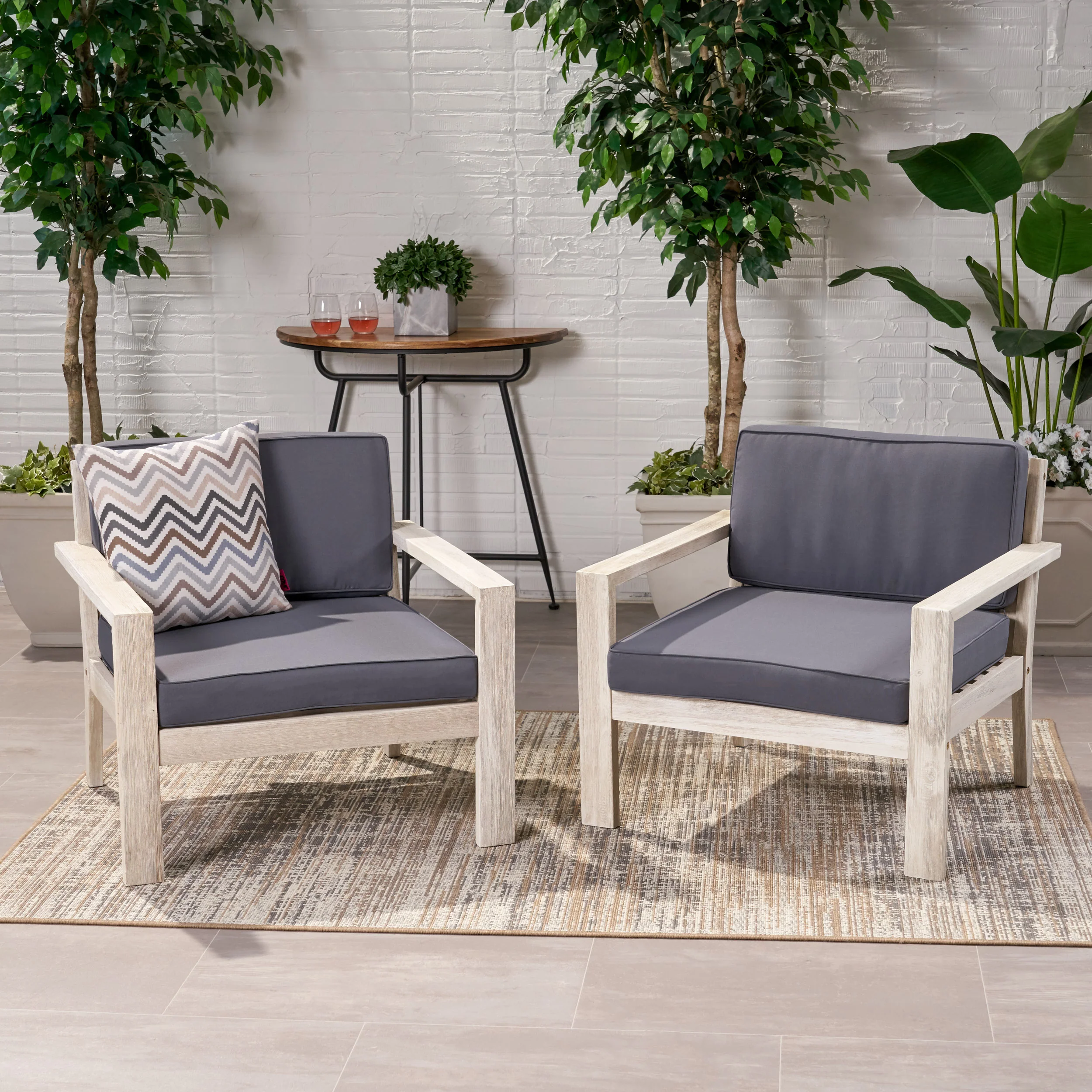 Ben Outdoor Acacia Wood Club Chairs with Cushions (Set of 2) - furnishings