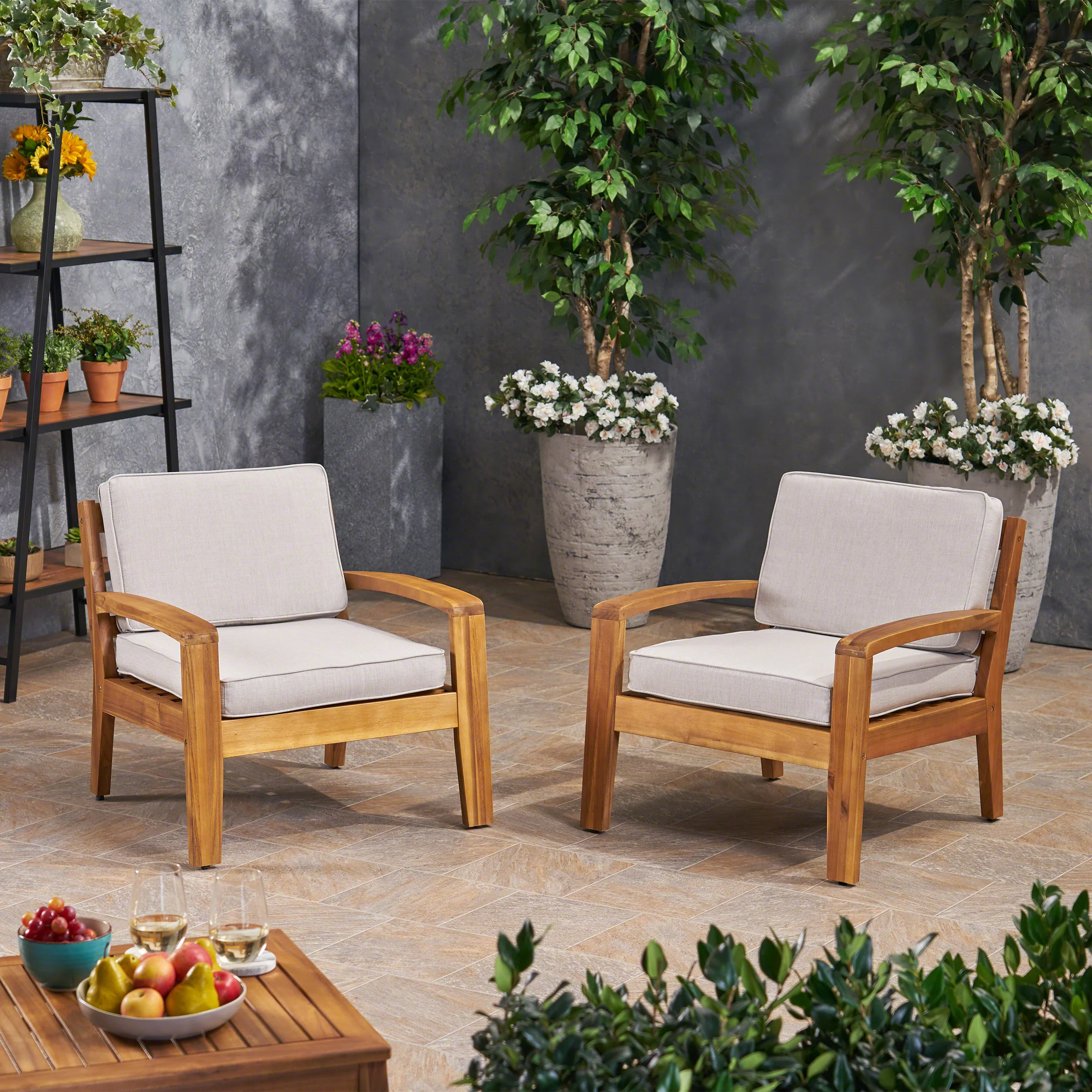 Parma Outdoor Acacia Wood Club Chairs with Sunbrella Cushions - furnishings
