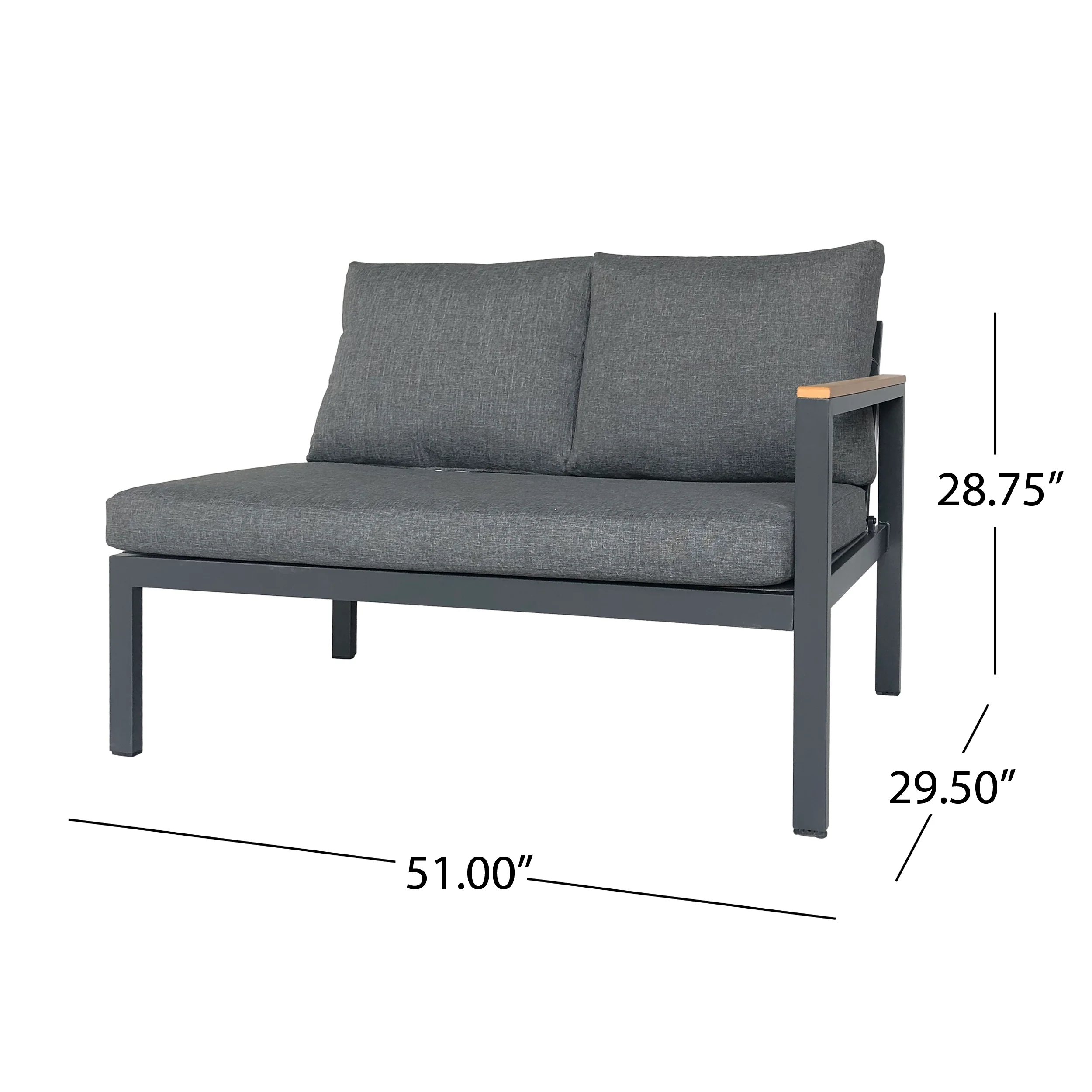 Jessica Outdoor Aluminum V-Shaped Sofa Set with Faux Wood Accents, Gray Finish and Gray - furnishings