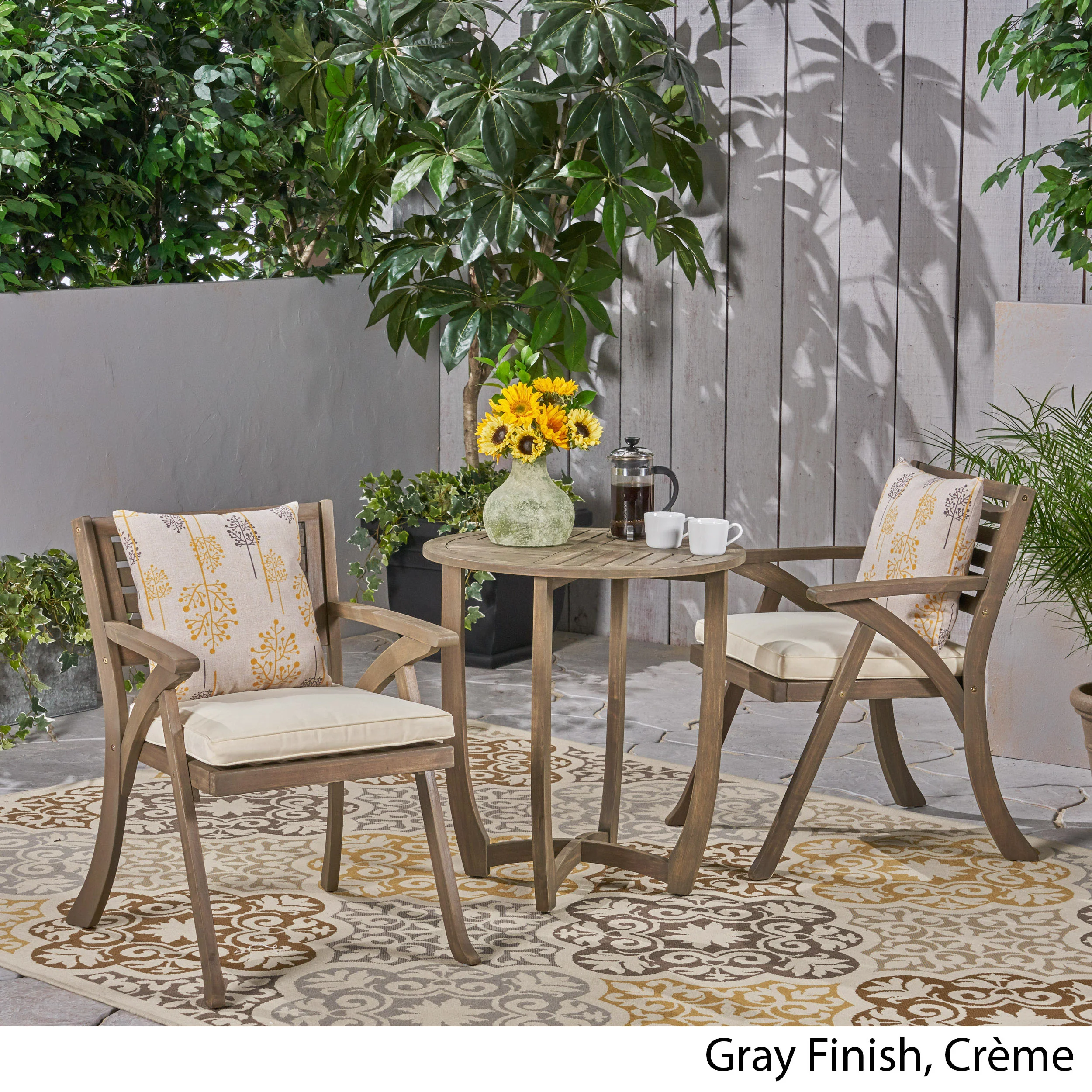 Yakub Outdoor 2-Seater Acacia Wood Bistro Set - furnishings