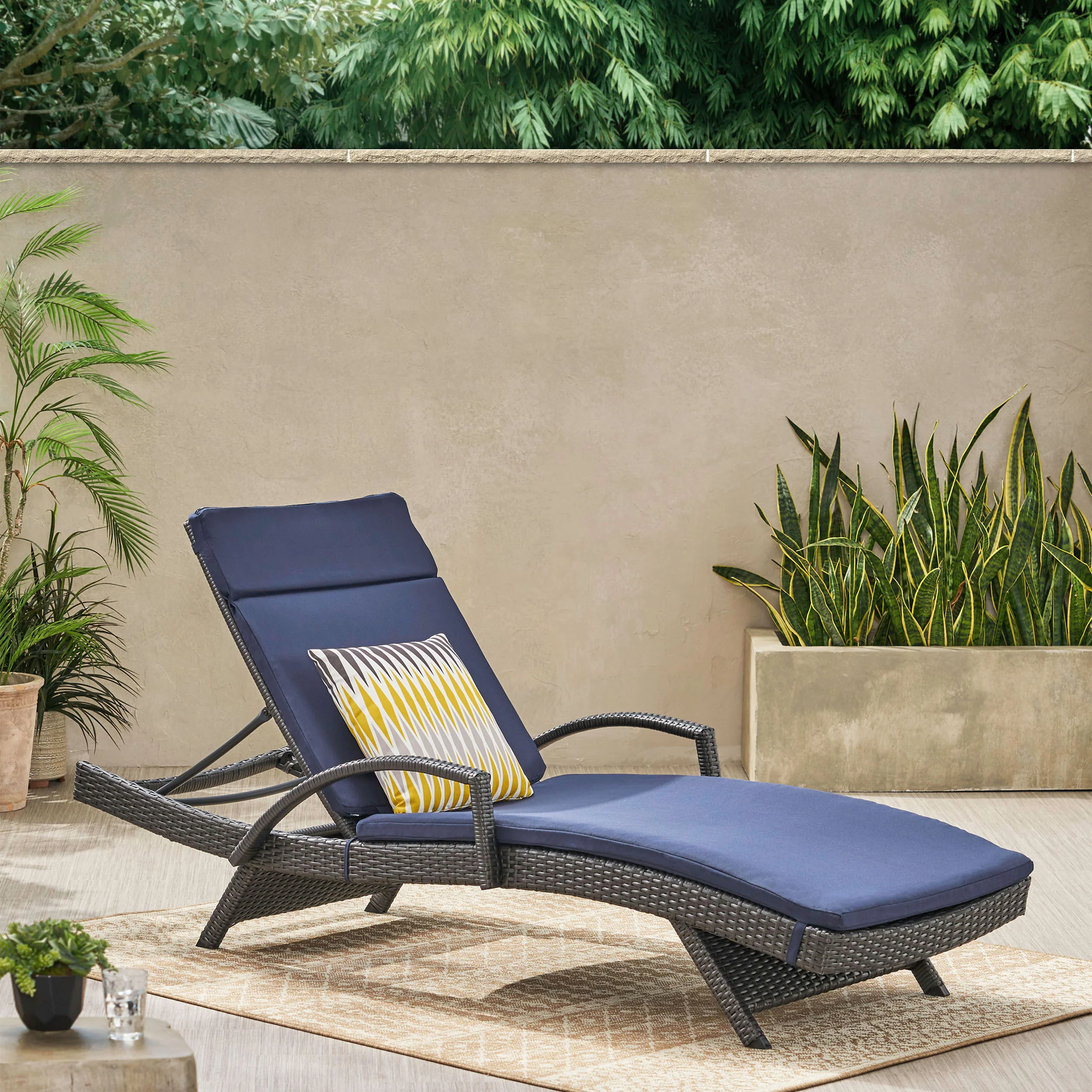 Solaris Outdoor Grey Wicker Armed Chaise Lounge w/ Water Resistant Cushion - furnishings