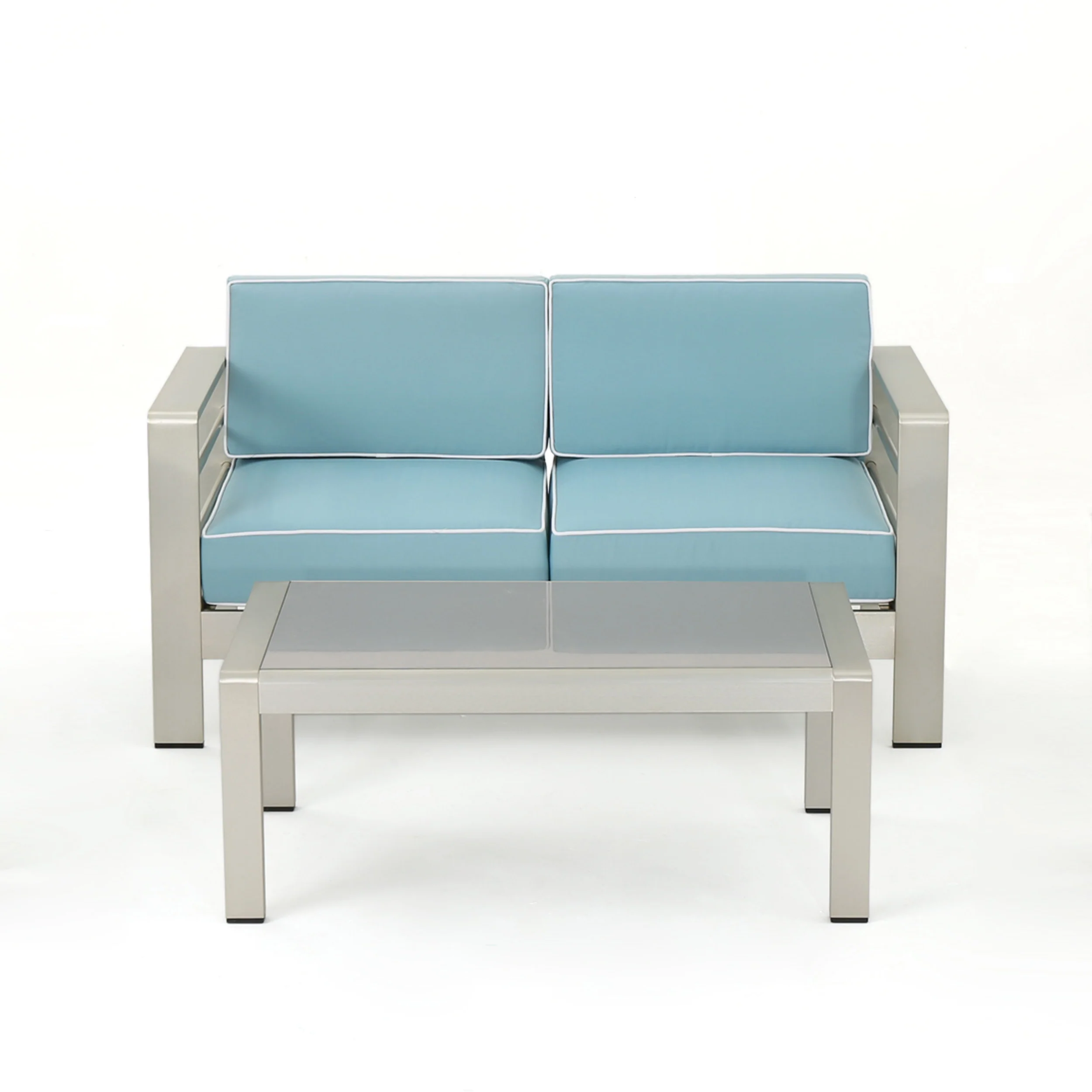 Crested Bay Outdoor Aluminum Loveseat and Coffee Table Set - furnishings