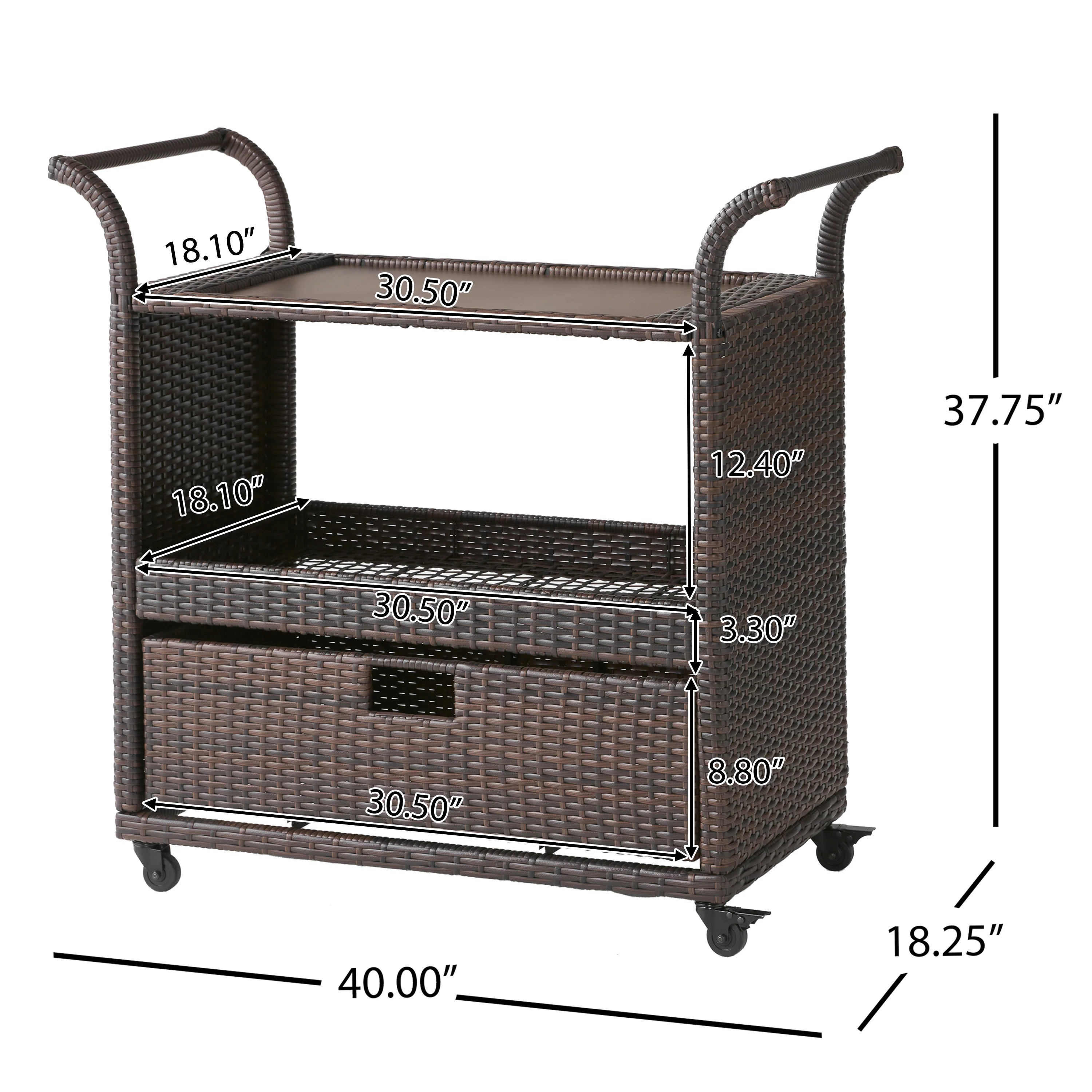Shelton Multi-Brown Wicker Bar Cart - furnishings