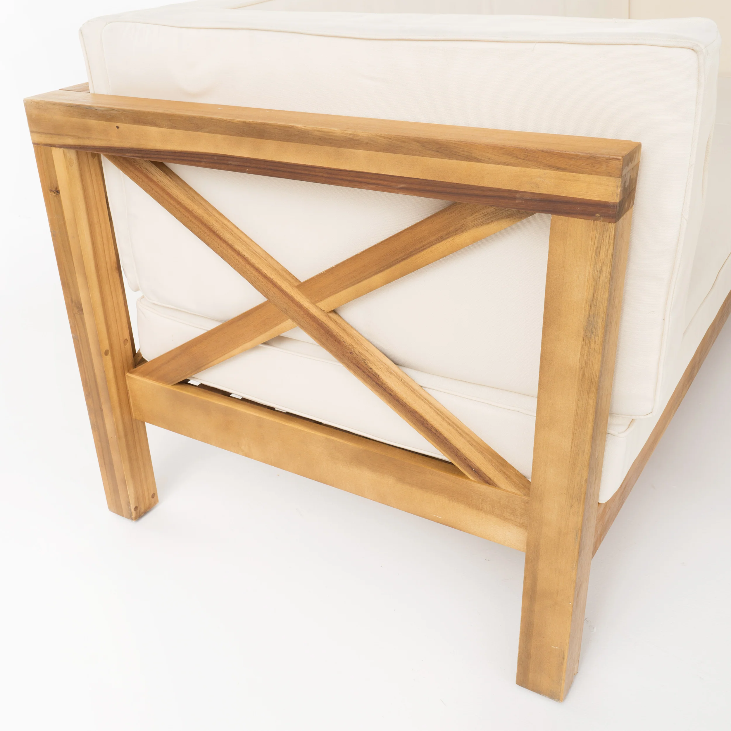 Keith Outdoor Acacia Wood Left Arm Loveseat and Coffee Table Set with Cushion - furnishings