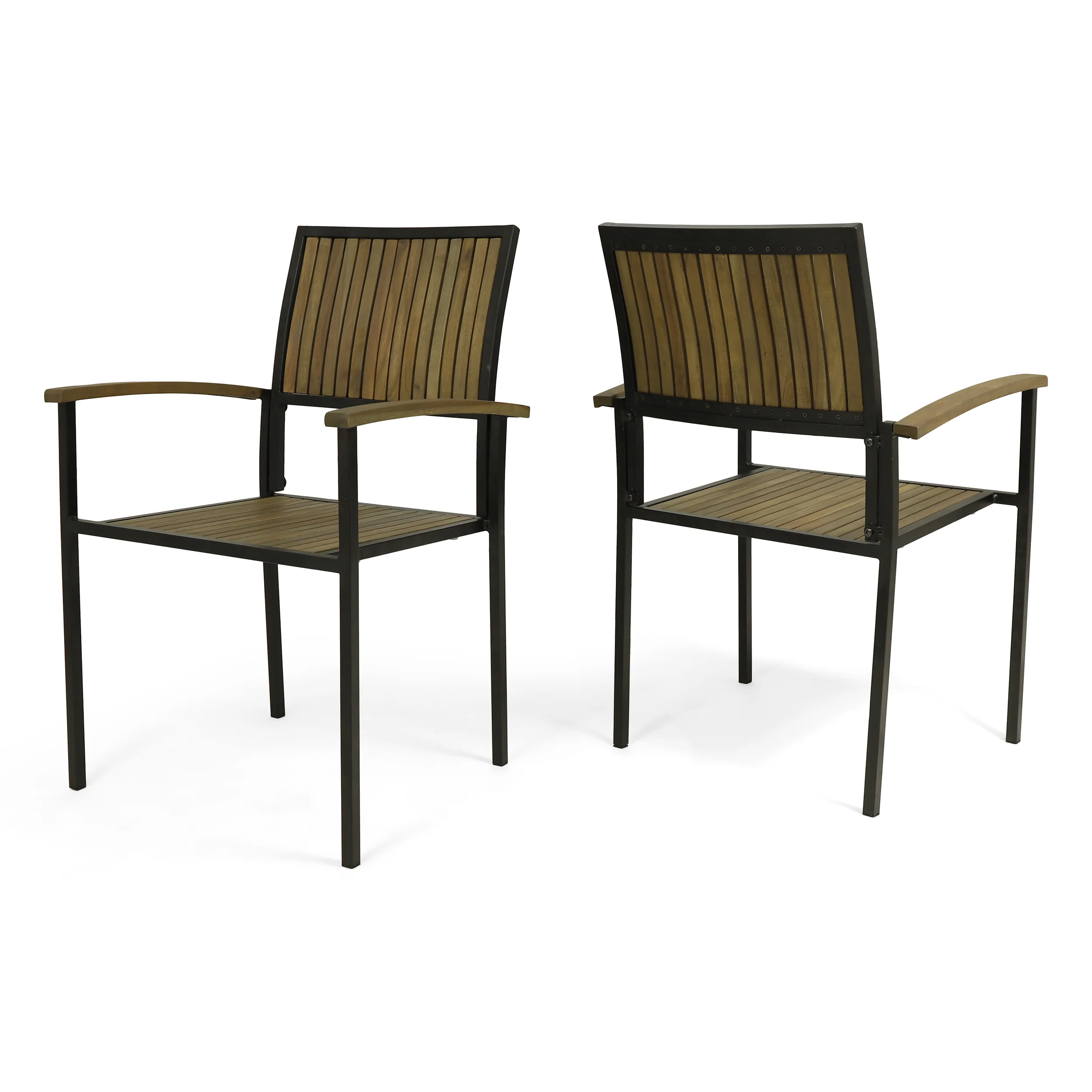 Owen Outdoor Wood and Iron Dining Chair (Set of 2) - furnishings