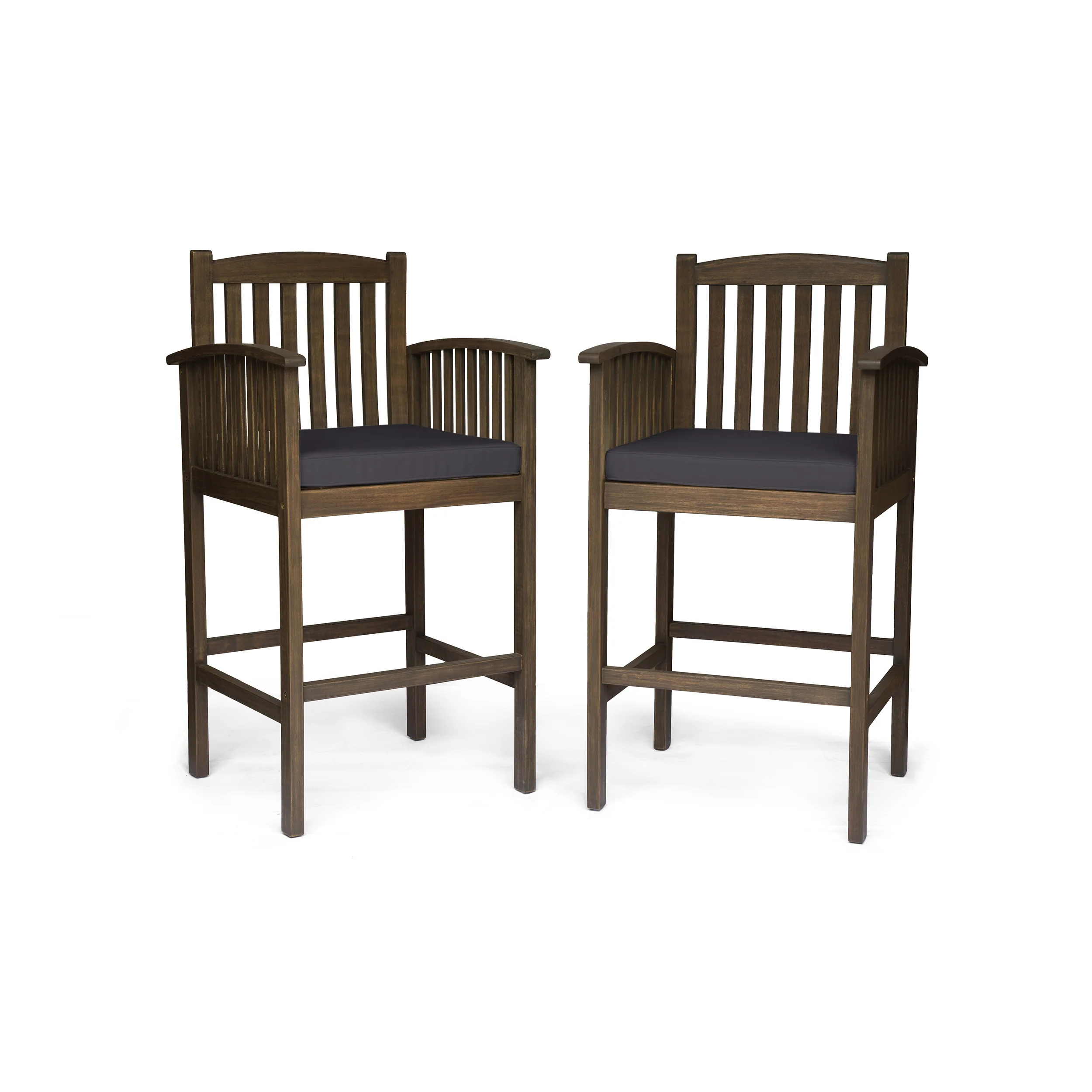 Grace Outdoor Acacia Barstools, Gray Finish and Dark (Set of 2) - furnishings