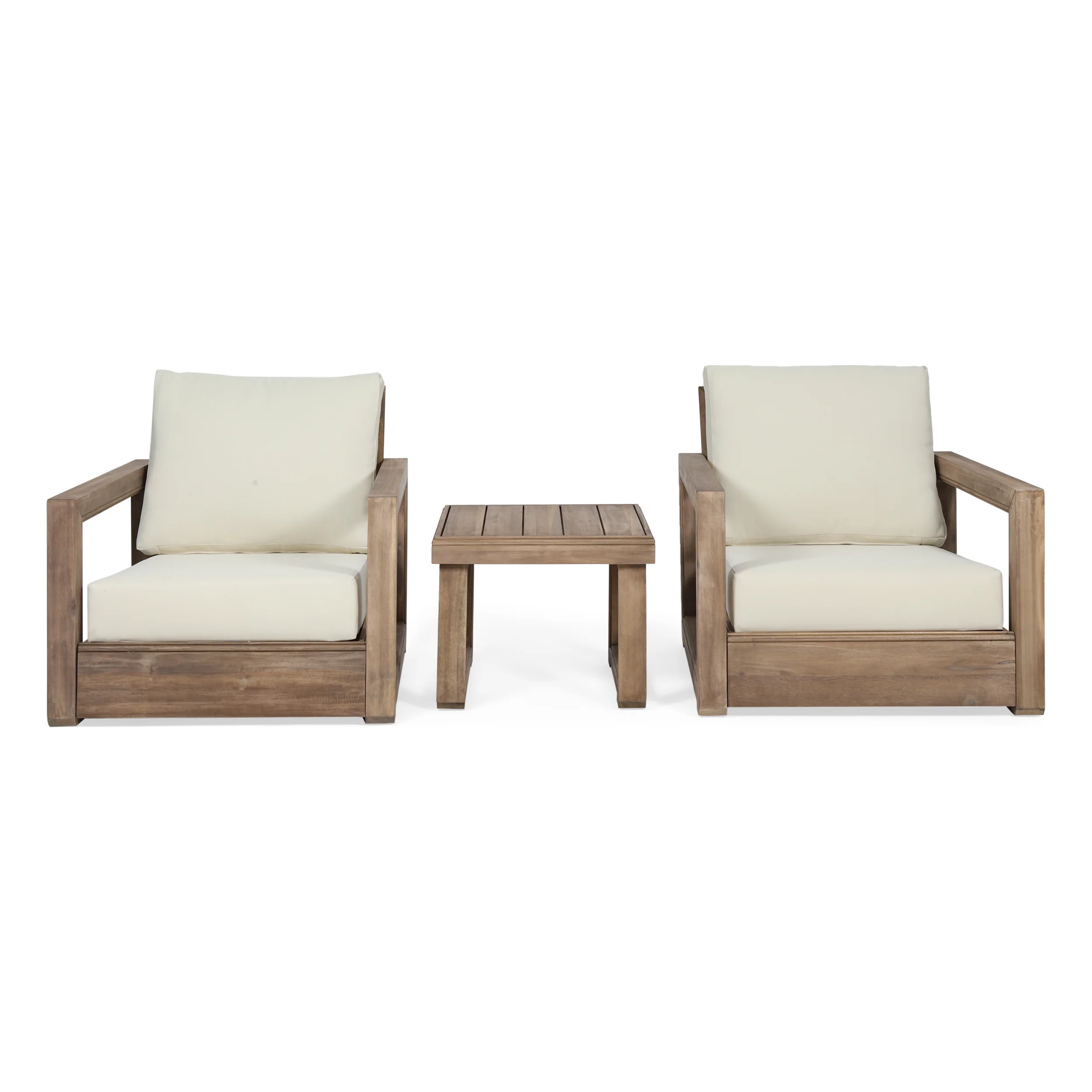 Andrae Outdoor 3 Piece Acacia Wood Chat Set - furnishings