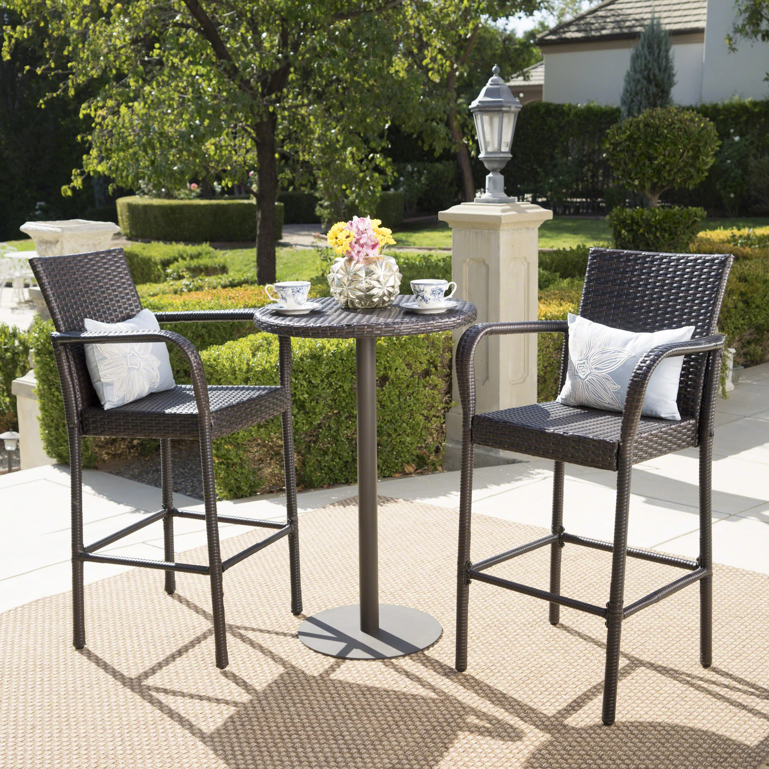 Stetta Outdoor 3 Piece Round Multi-brown Wicker Bar Set - furnishings