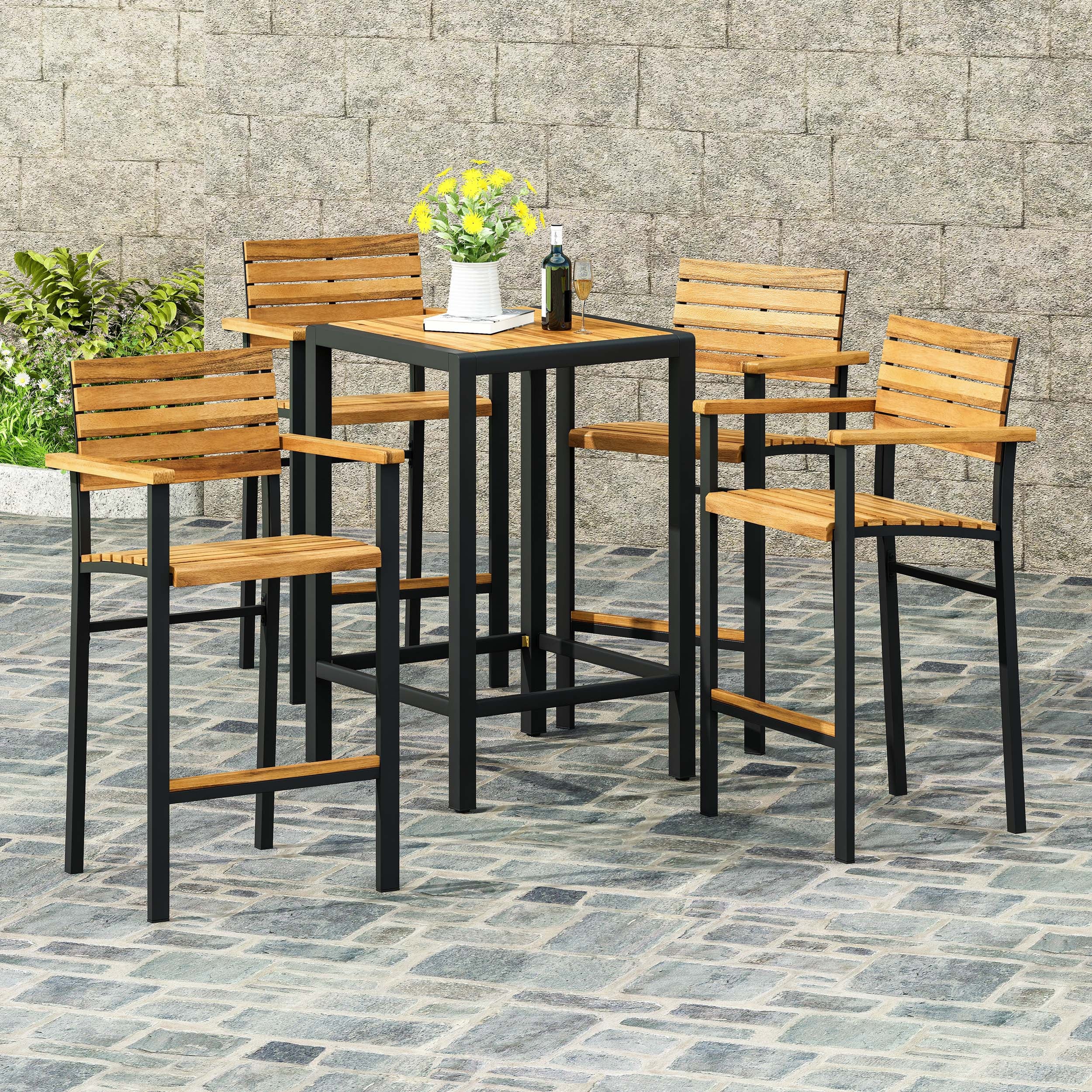 Darryn Modern Industrial Acacia Wood Barstool (Set of 4) - furnishings