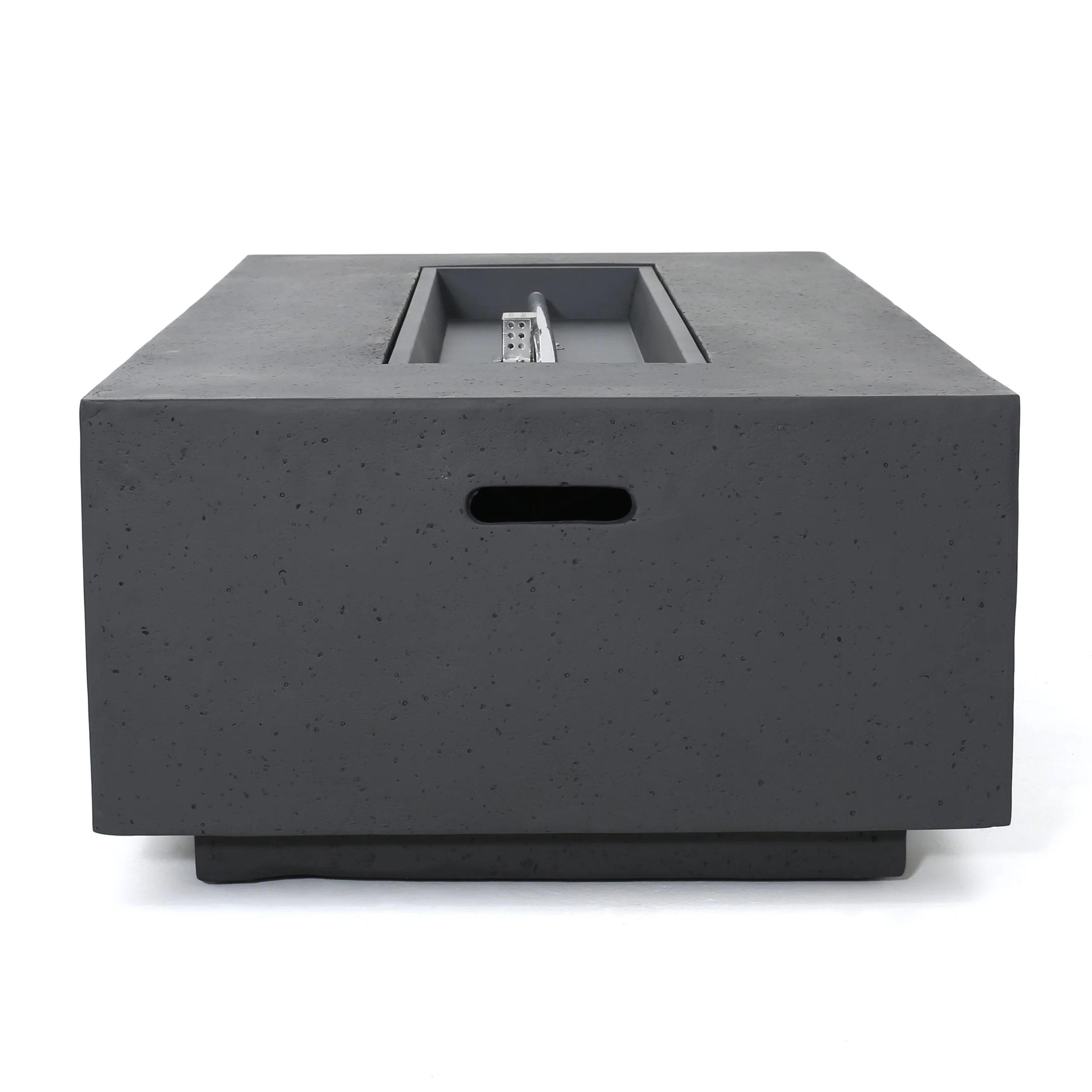 Neffs Outdoor Aluminum 4 Seater Chat Set with Fire Pit, Black, Natural, and Dark Gray - furnishings