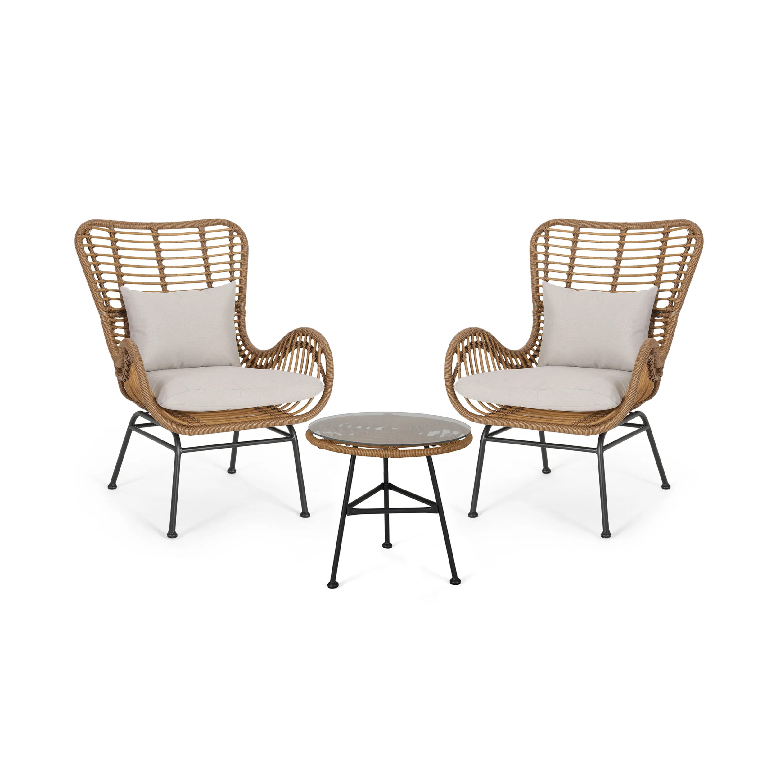 Naomi Outdoor 3 Piece Wicker Chat Set with Cushions - furnishings