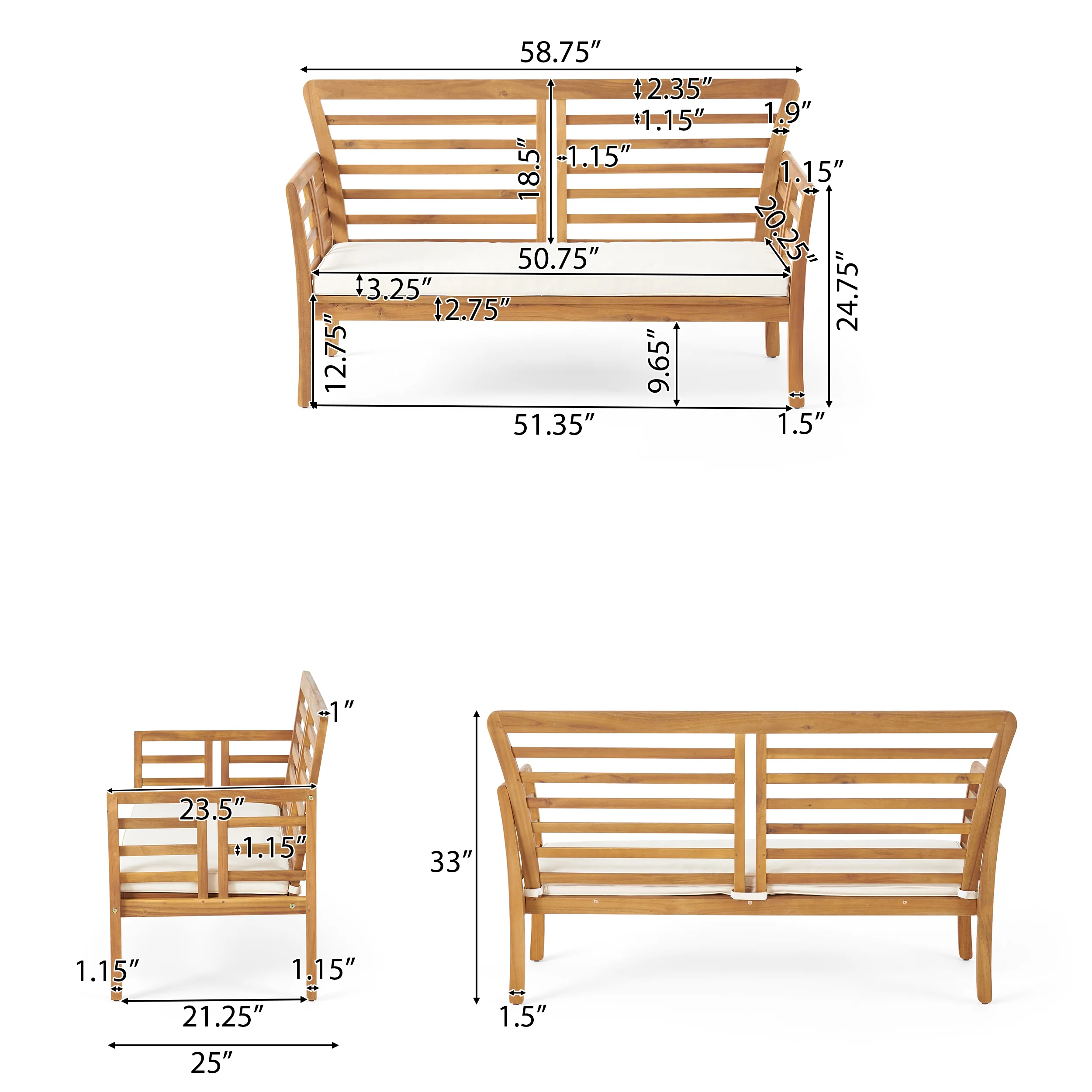 Louis Outdoor Modern Acacia Wood 8 Seater Chat Set with Cushions - furnishings