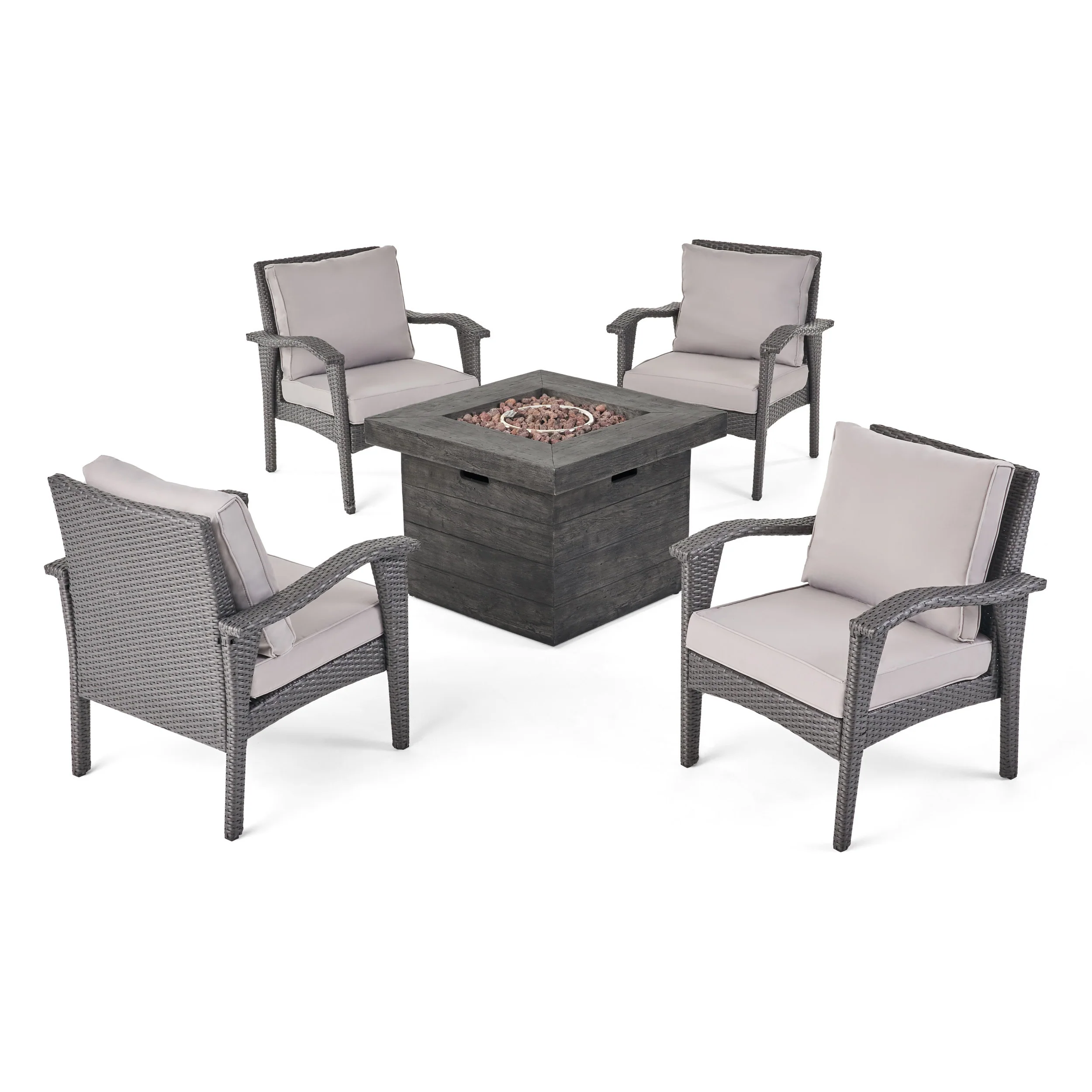 Norma Outdoor 4 Club Chair Chat Set with Fire Pit - furnishings