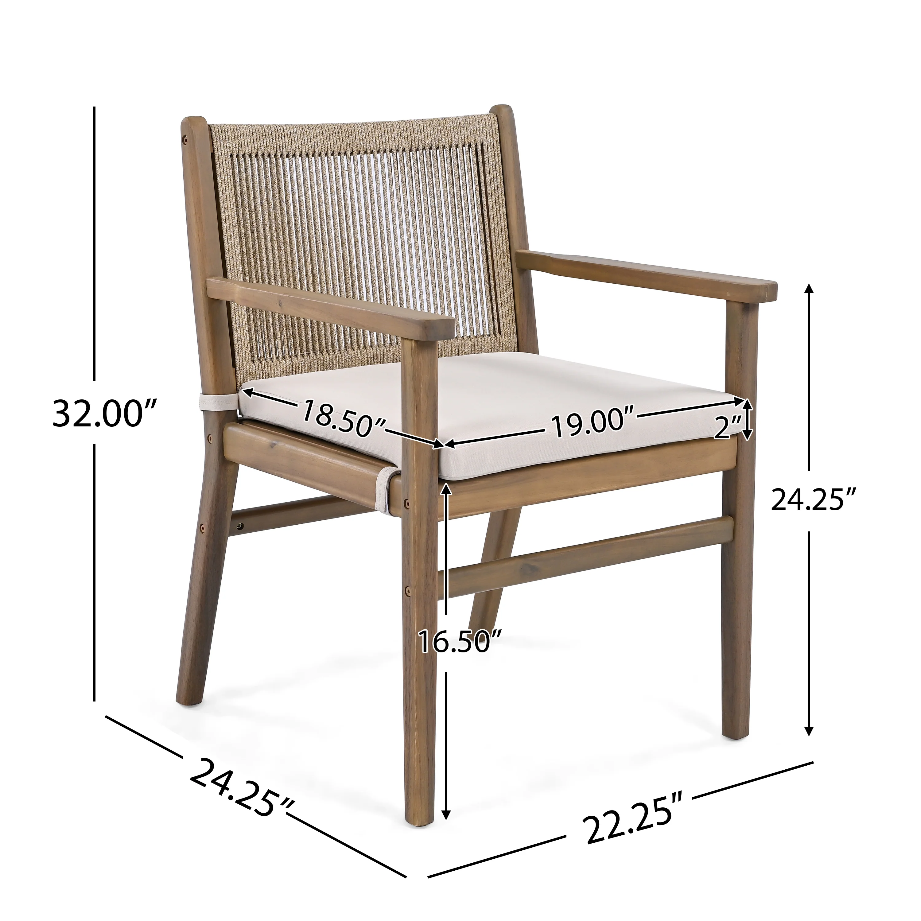 Daphne Outdoor Patio Dining Chairs with Rope Weave Back ,Cushioned, Set of 2 - furnishings