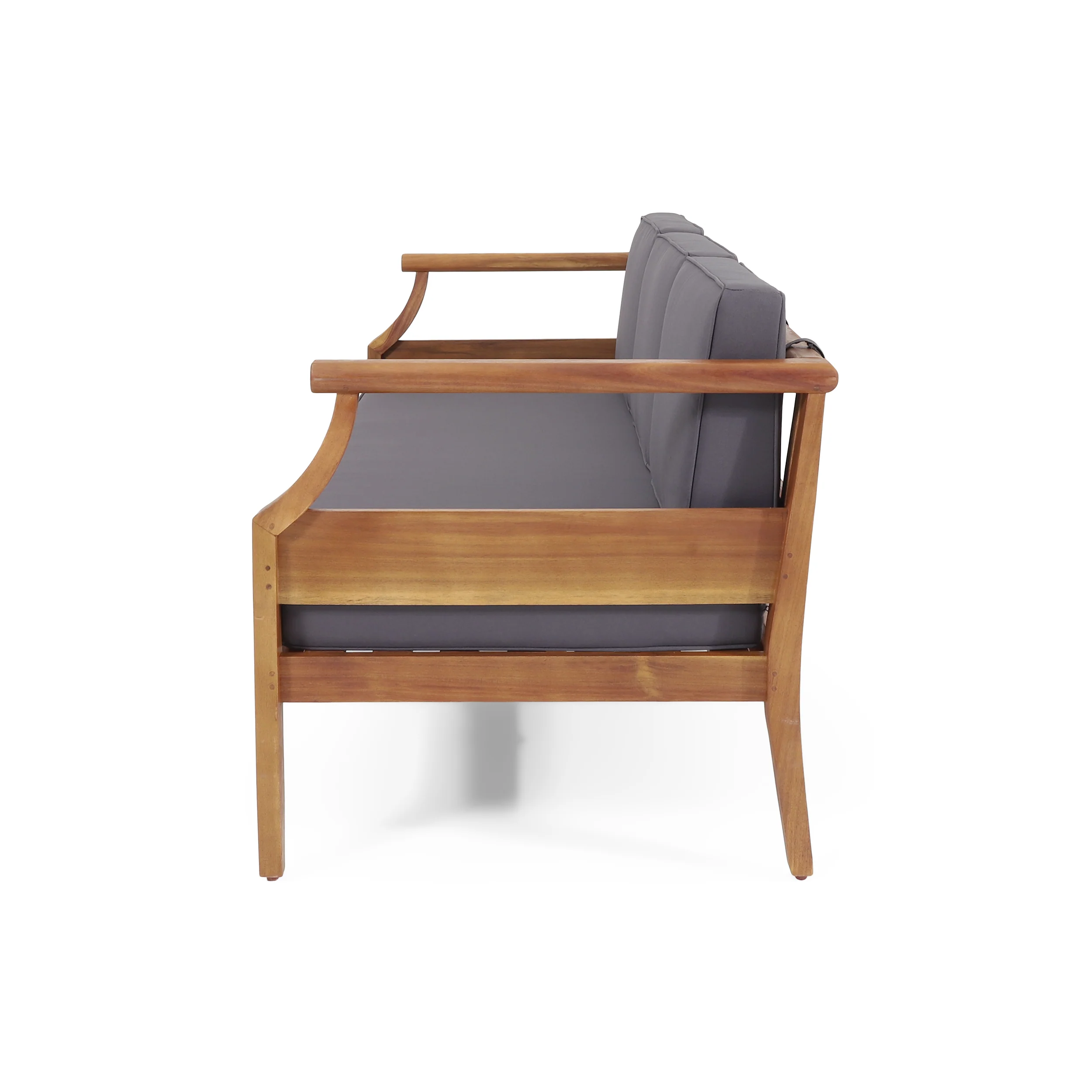 Bianca Outdoor Mid-Century Modern Acacia Wood 3 Seater Sofa, Teak and Dark Gray - furnishings