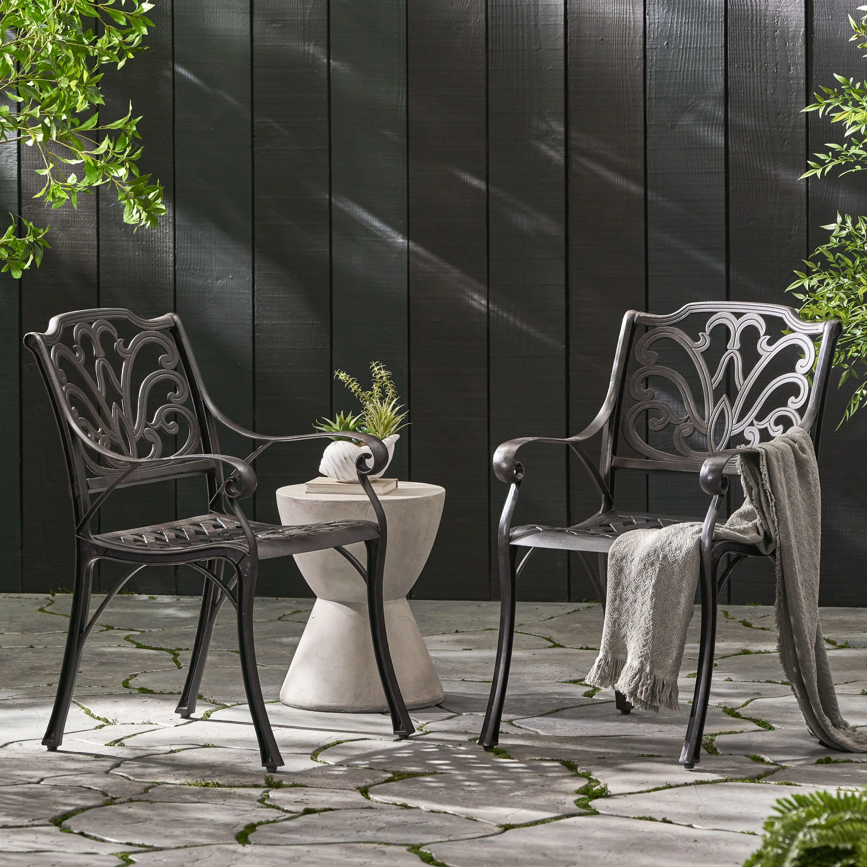 Fonzo Outdoor Bronze Cast Aluminum Dining Chairs (Set of 2) - furnishings