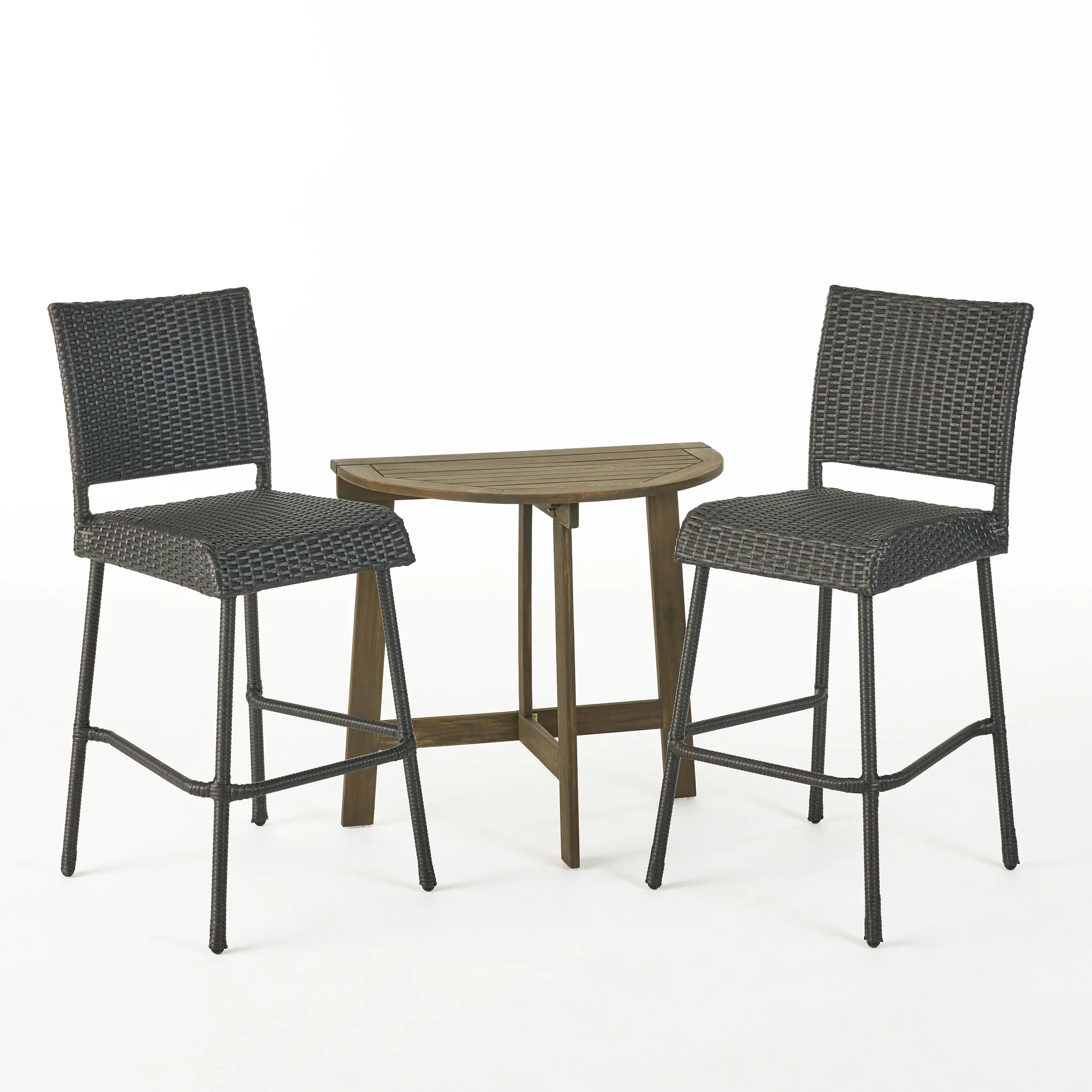 Crislynn Outdoor 2 Seater Half-Round Wood and Wicker Bistro Set with Folding Table - furnishings