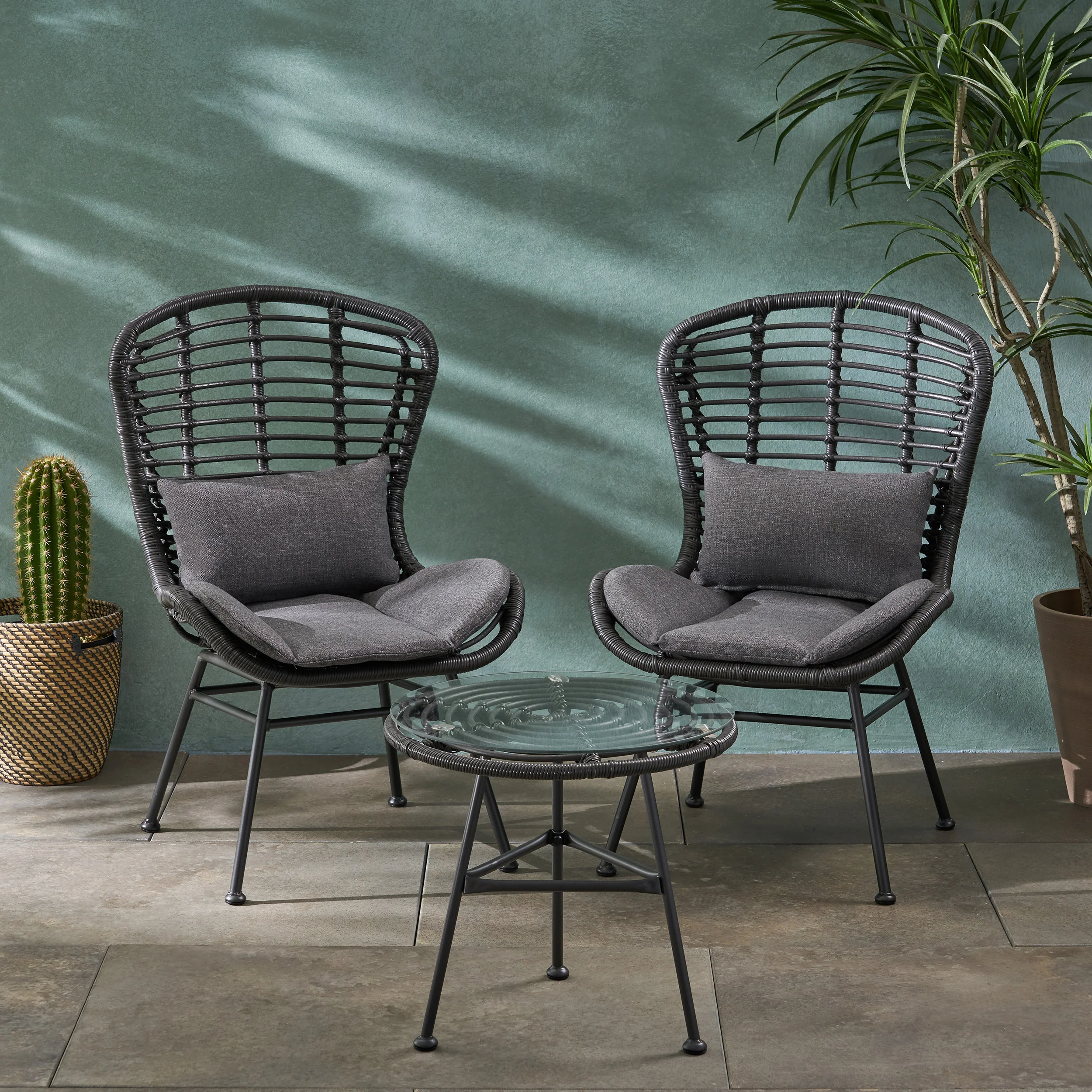 Bellagio Outdoor Modern Boho 2 Seater Wicker Chat Set with Side Table - furnishings
