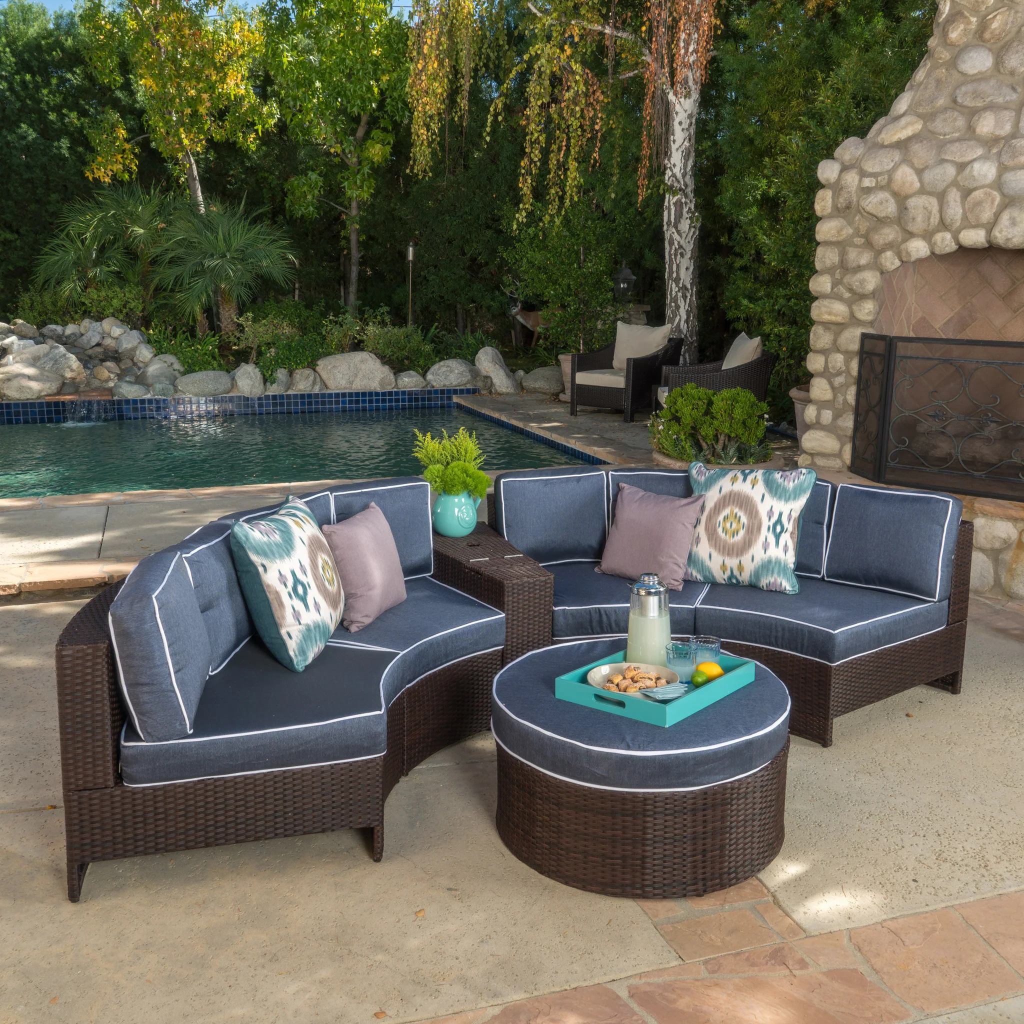 Riviera 6pc Outdoor Sectional Sofa Set w/ Storage Trunk - furnishings