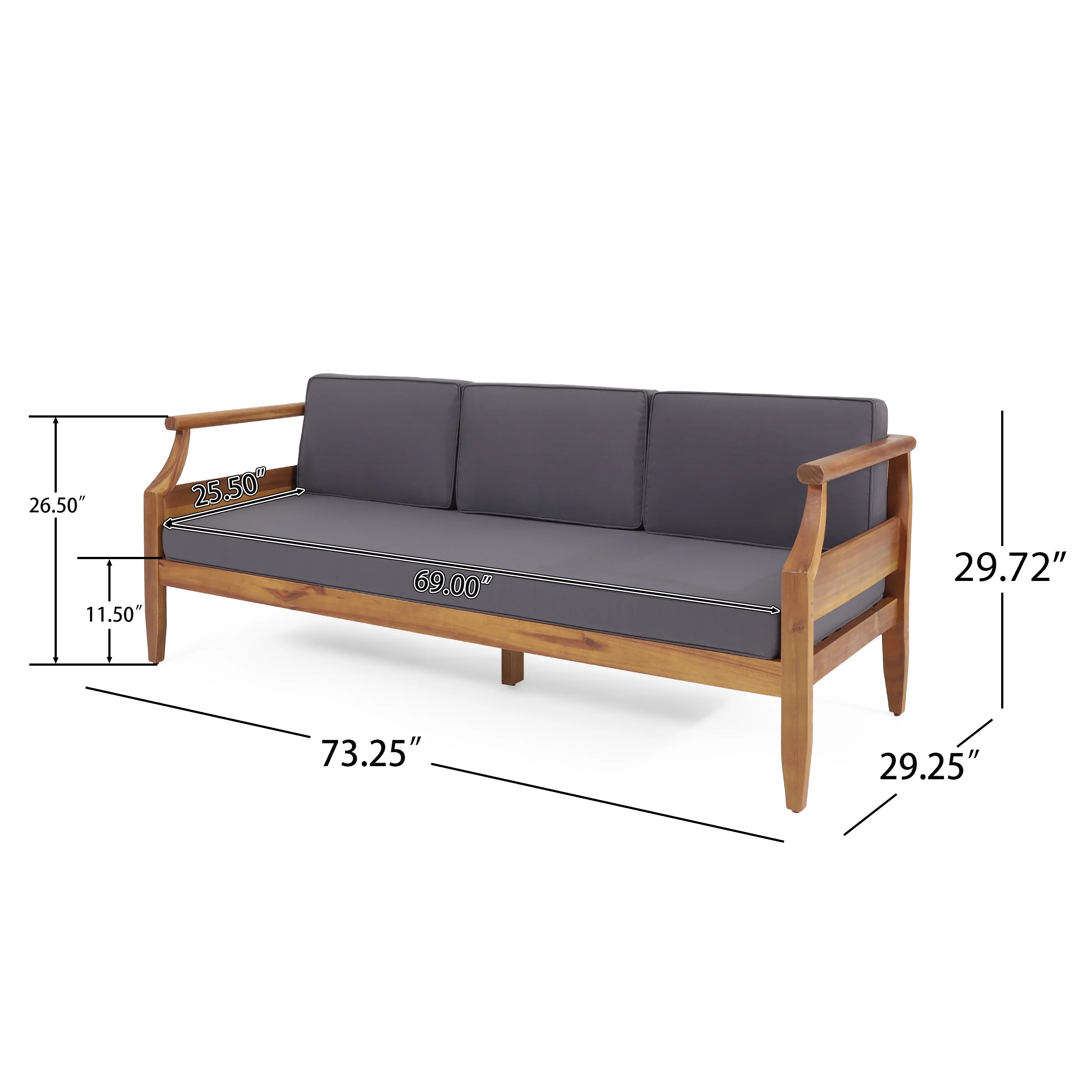 Bianca Mid-Century Modern Acacia Wood 3 Seater Sofa Chat Set with Ottoman, Teak and Dark Gray - furnishings