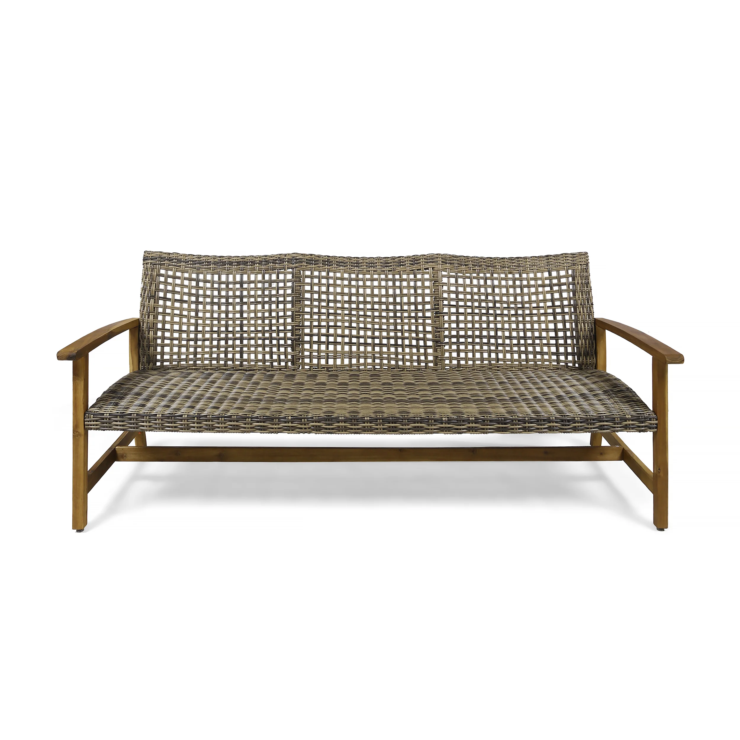 Marcia Outdoor 3-Seater Wicker Weave Sofa with Acacia Wood Frame - furnishings