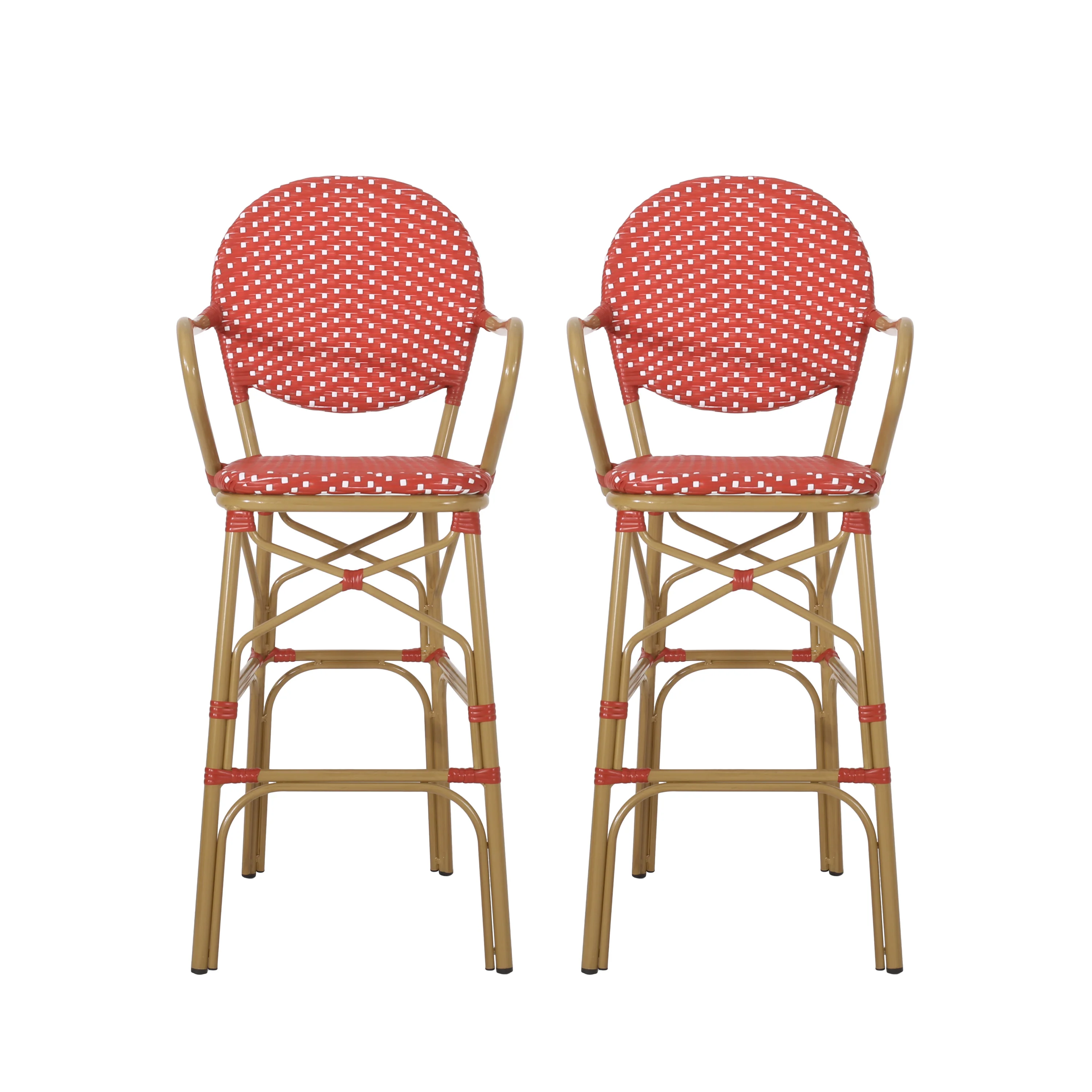 Danberry Outdoor Wicker and Aluminum 29.5 Inch French Barstools, Set of 2 - furnishings